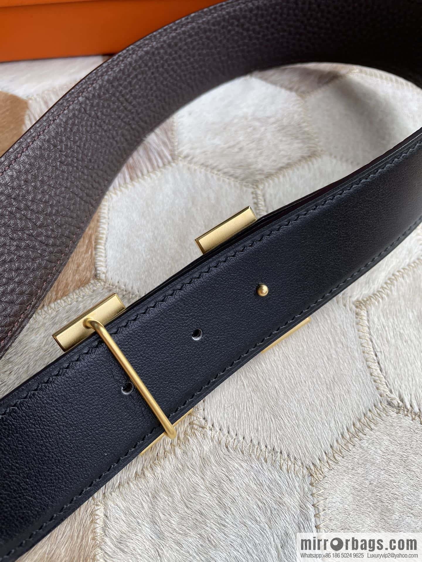 Hermes Hermes with H Gold/Silver Metal Solder Joint Buckle Men's Double-Sided Leather Belt 38mm