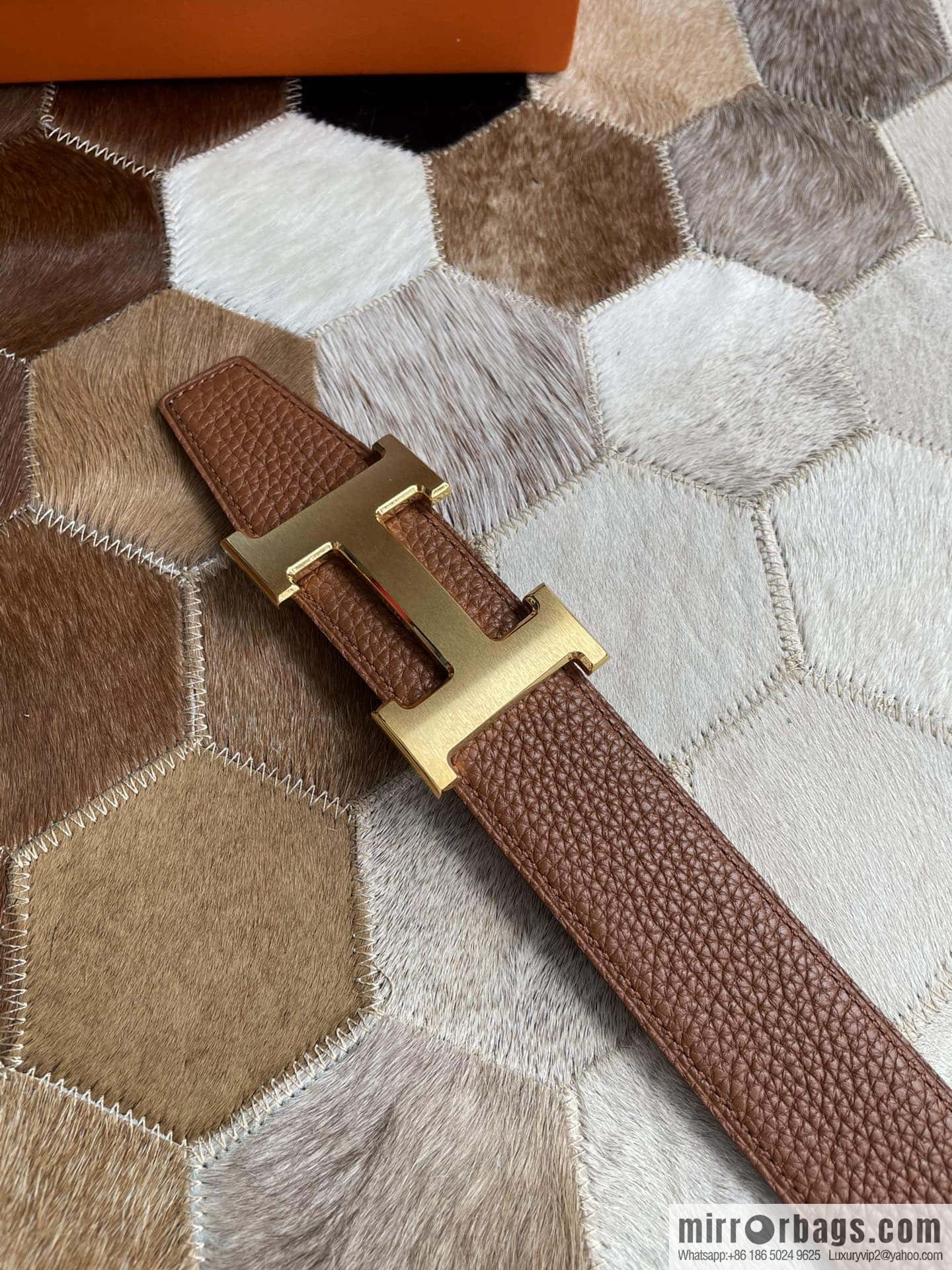 Hermes Hermes with H Gold/Silver Metal Solder Joint Buckle Men's Double-Sided Leather Belt 38mm