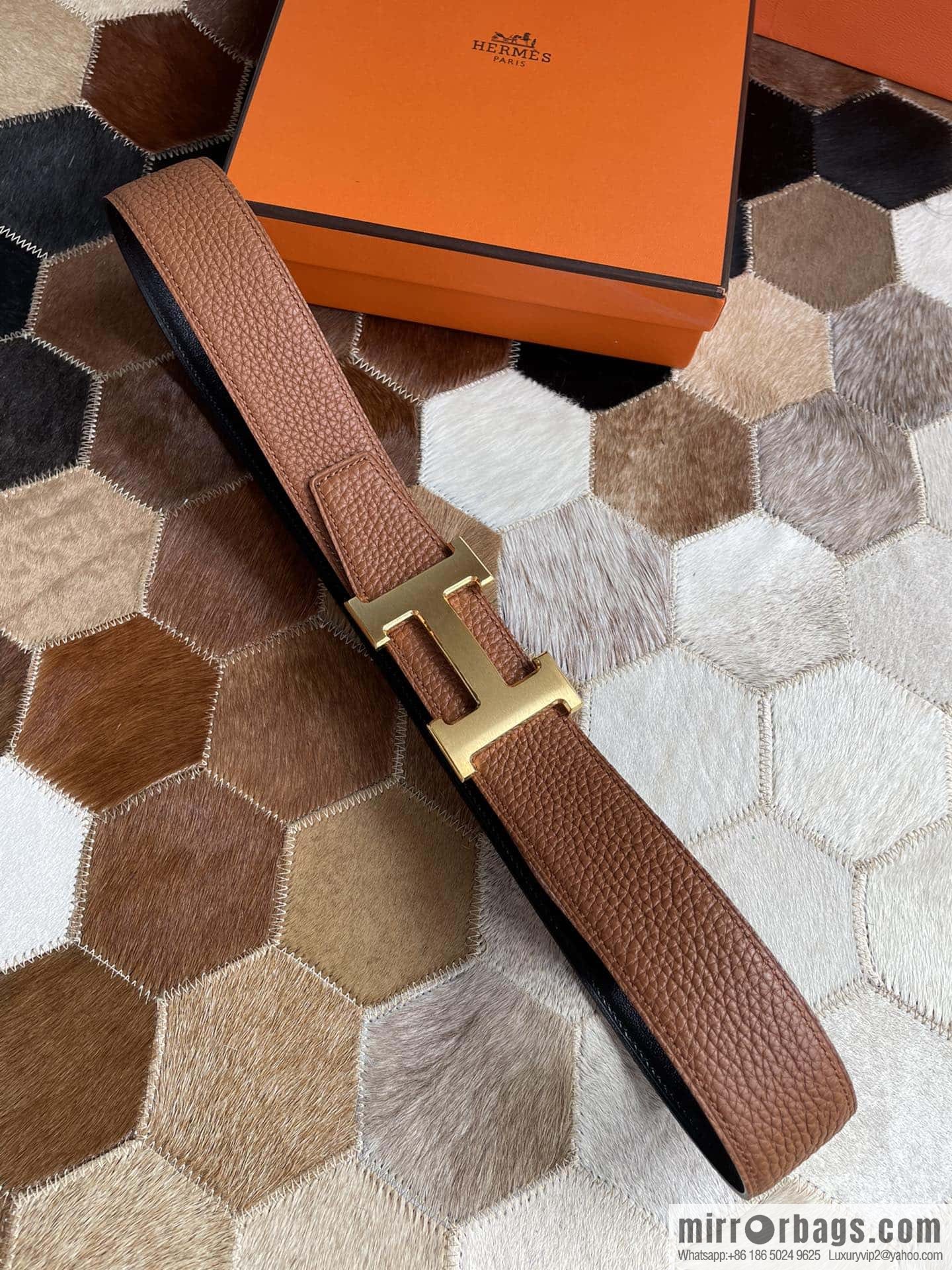 Hermes Hermes with H Gold/Silver Metal Solder Joint Buckle Men's Double-Sided Leather Belt 38mm