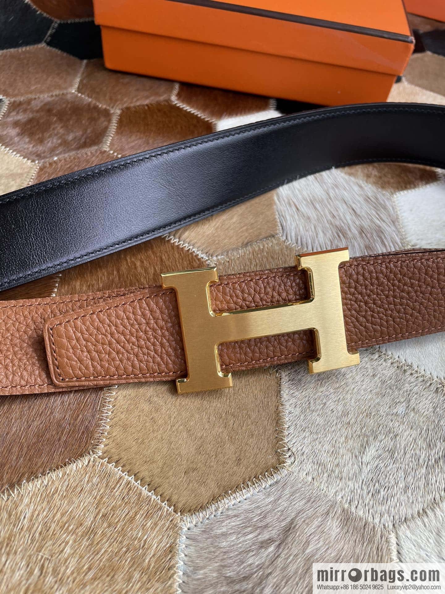 Hermes Hermes with H Gold/Silver Metal Solder Joint Buckle Men's Double-Sided Leather Belt 38mm