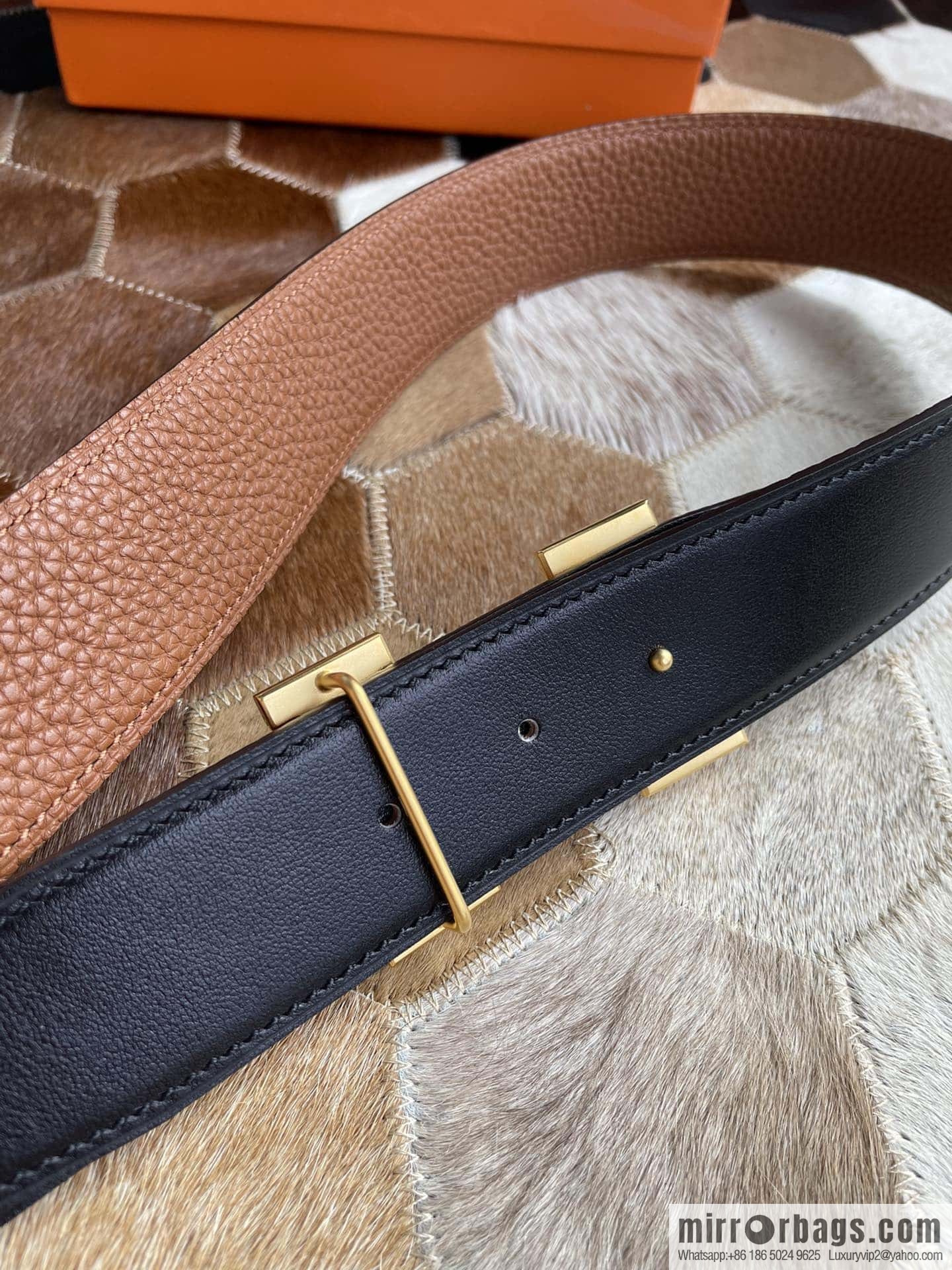 Hermes Hermes with H Gold/Silver Metal Solder Joint Buckle Men's Double-Sided Leather Belt 38mm