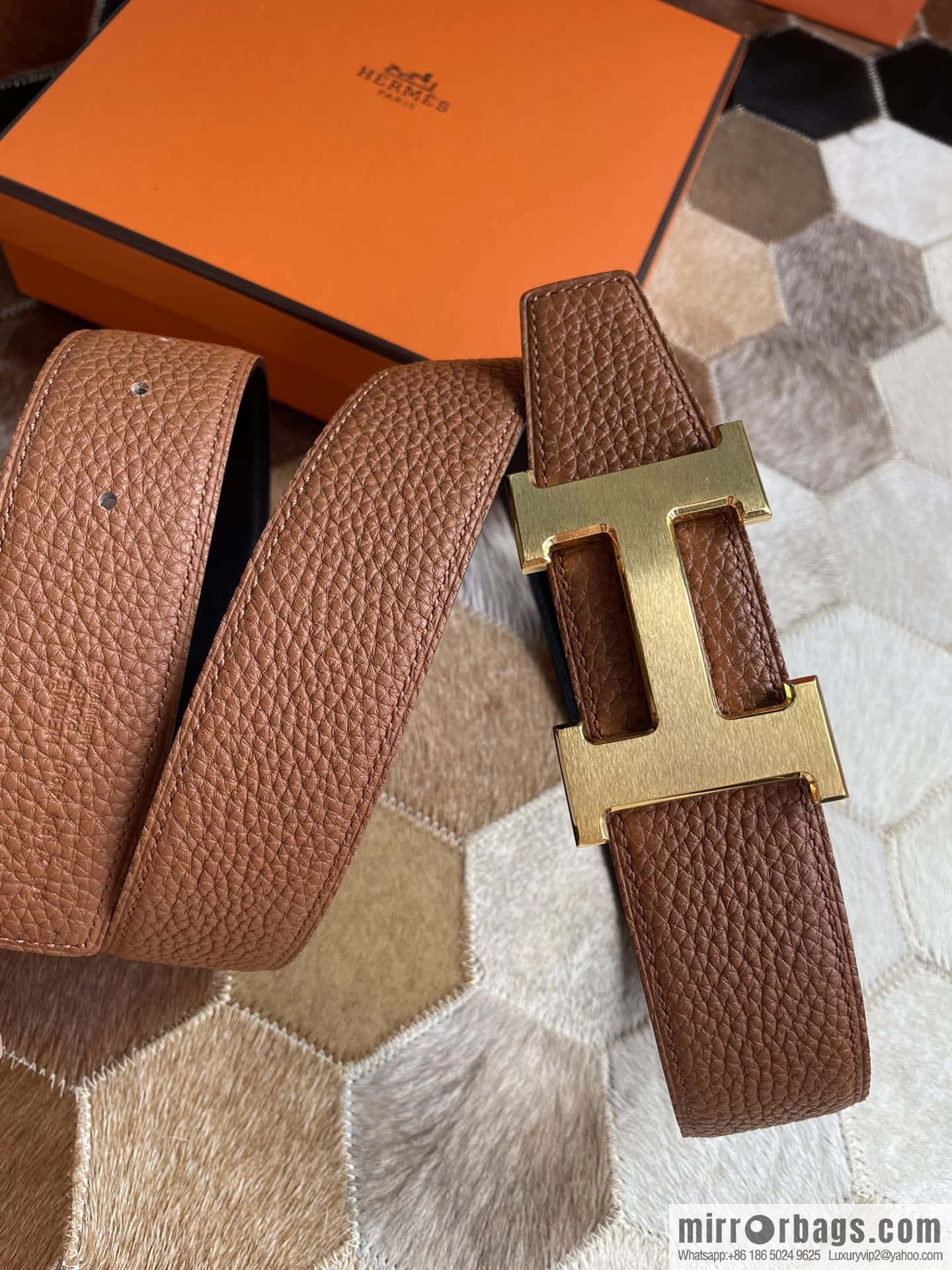 Hermes Hermes with H Gold/Silver Metal Solder Joint Buckle Men's Double-Sided Leather Belt 38mm