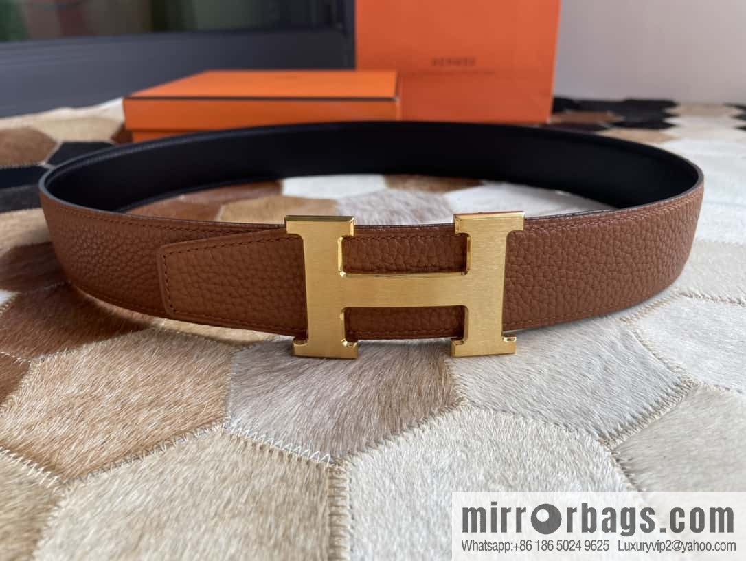 Hermes Hermes with H Gold/Silver Metal Solder Joint Buckle Men's Double-Sided Leather Belt 38mm