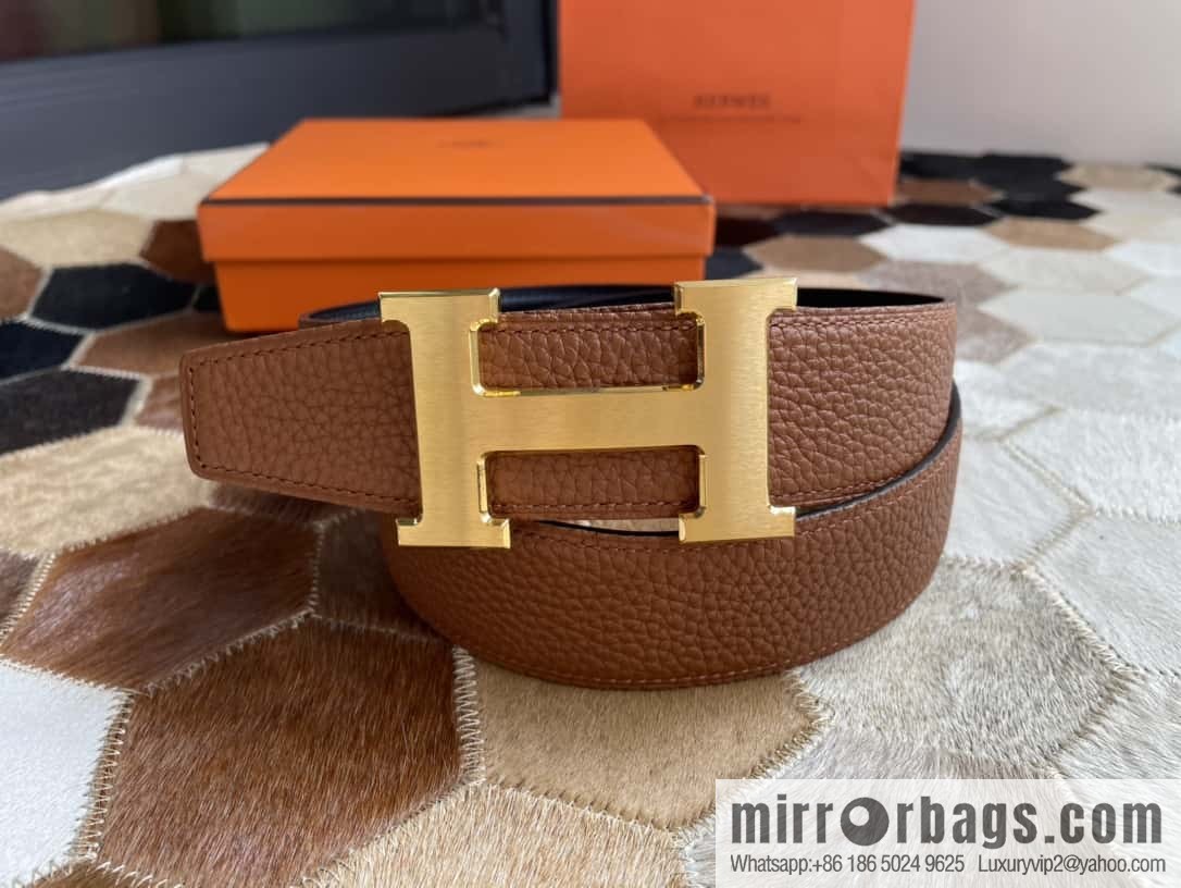 Hermes Hermes with H Gold/Silver Metal Solder Joint Buckle Men's Double-Sided Leather Belt 38mm