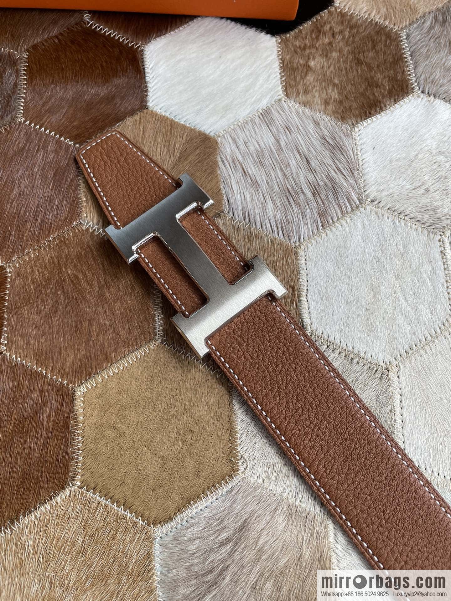 Hermes Hermes with H Gold/Silver Metal Solder Joint Buckle Men's Double-Sided Leather Belt 38mm