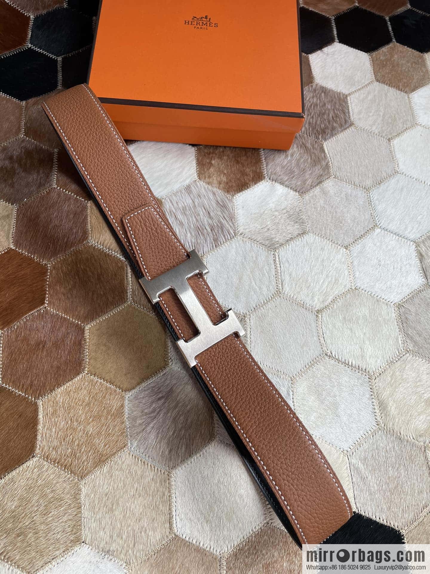 Hermes Hermes with H Gold/Silver Metal Solder Joint Buckle Men's Double-Sided Leather Belt 38mm