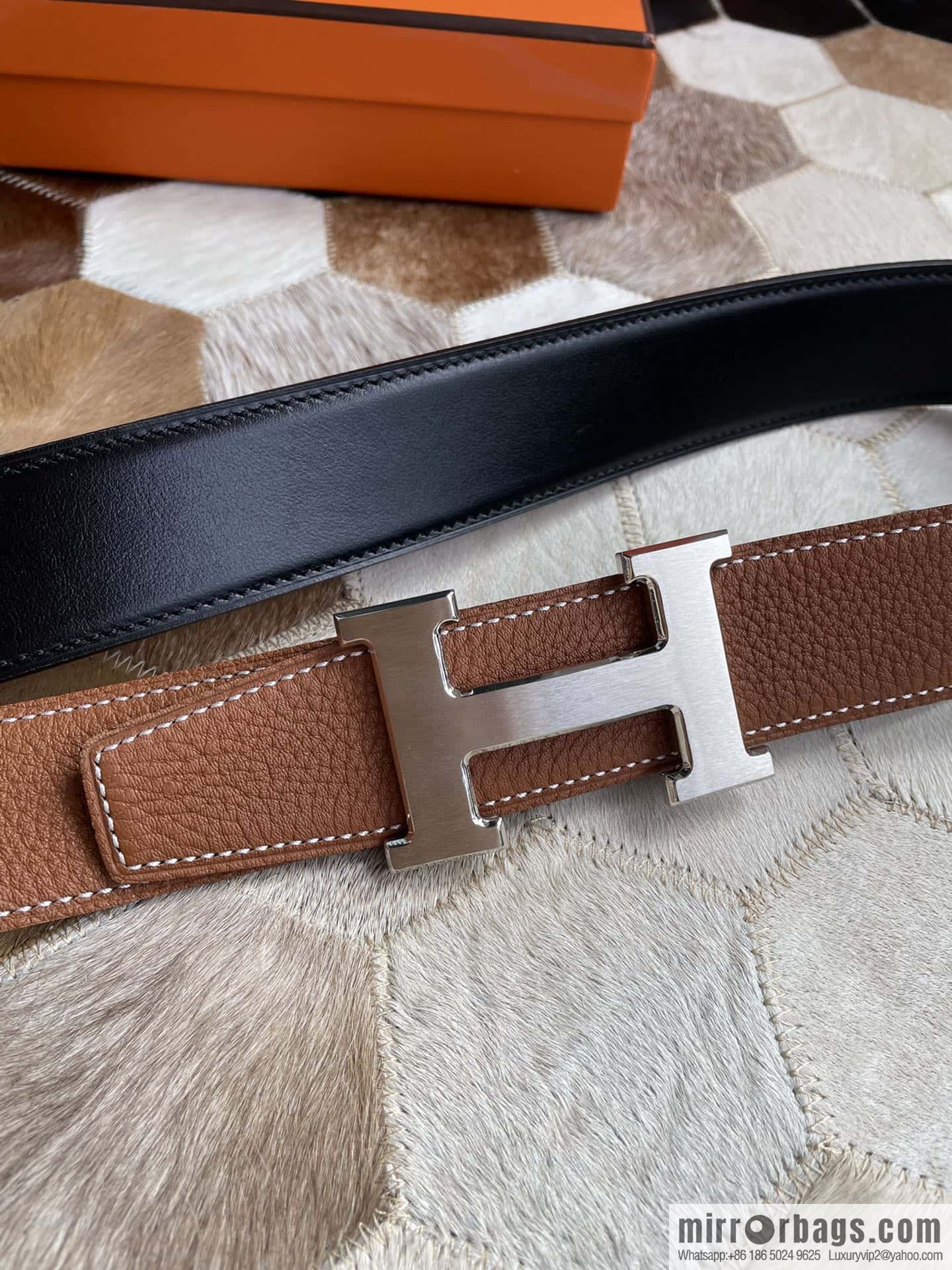 Hermes Hermes with H Gold/Silver Metal Solder Joint Buckle Men's Double-Sided Leather Belt 38mm