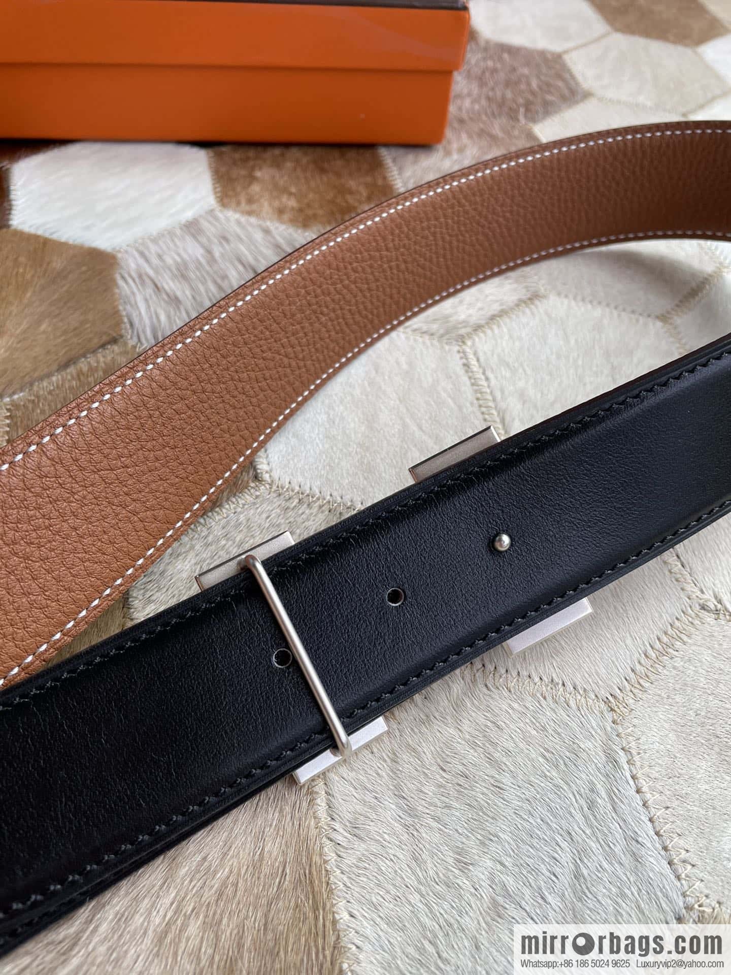 Hermes Hermes with H Gold/Silver Metal Solder Joint Buckle Men's Double-Sided Leather Belt 38mm