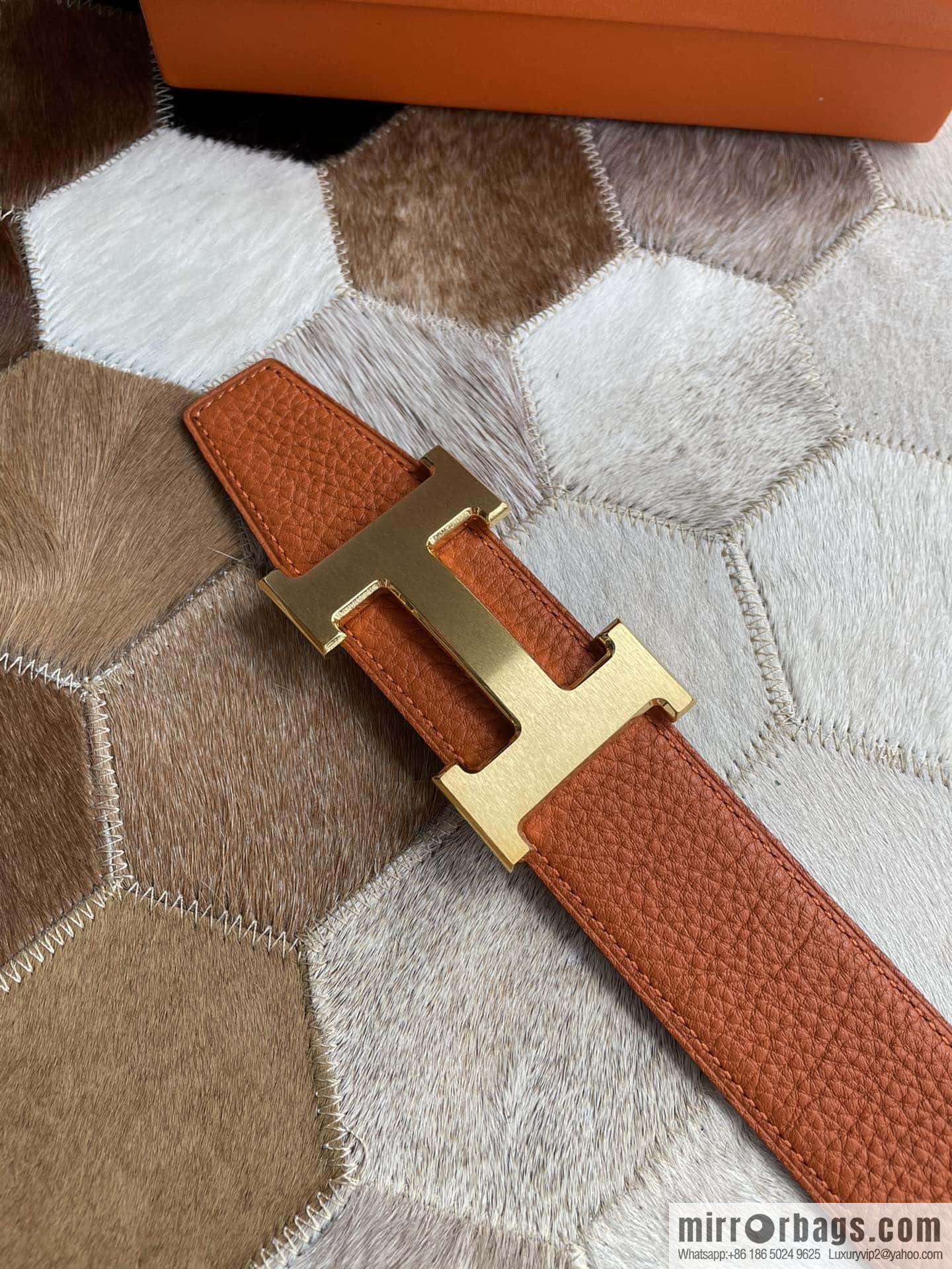 Hermes Hermes with H Gold/Silver Metal Solder Joint Buckle Men's Double-Sided Leather Belt 38mm