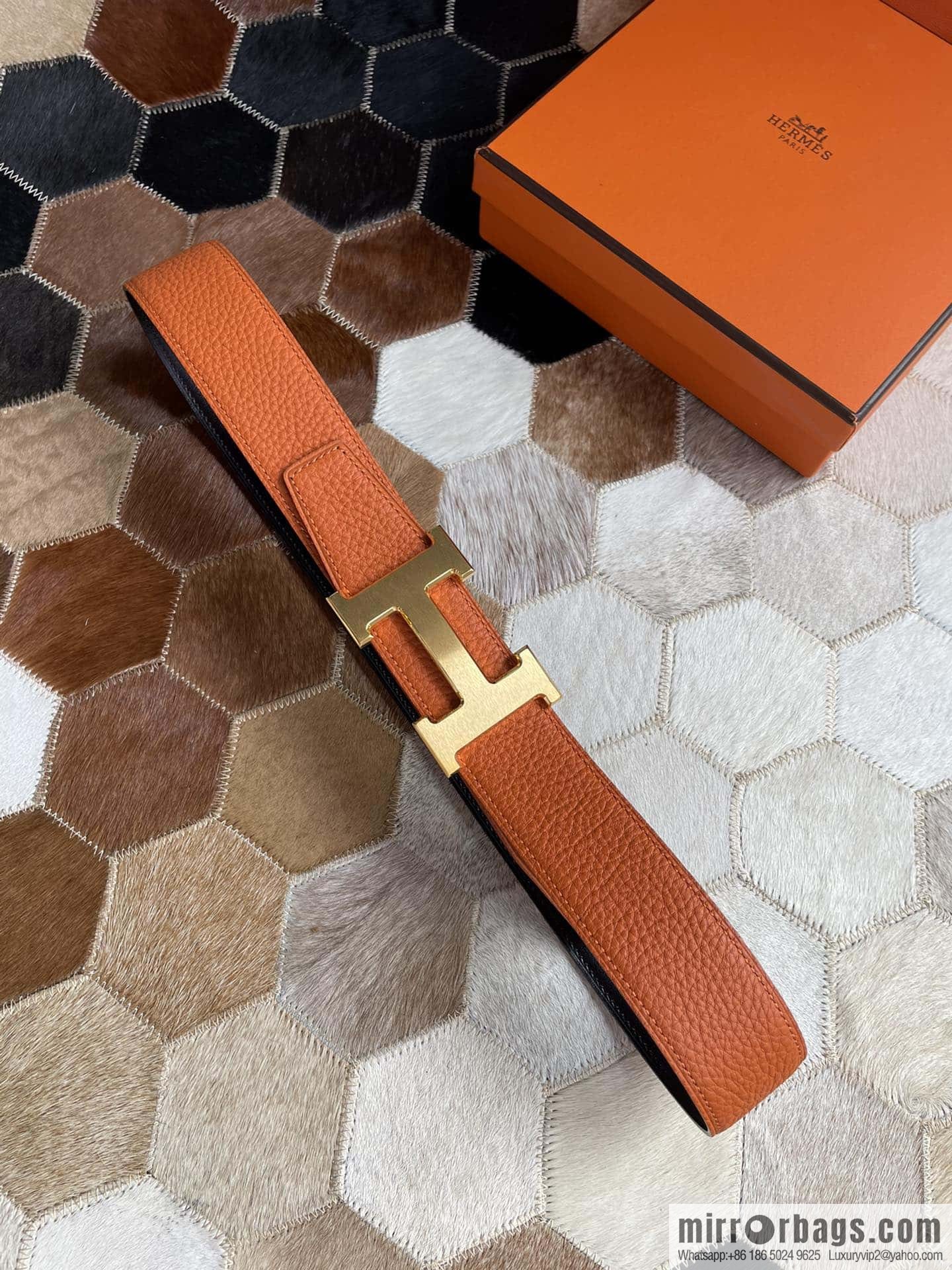 Hermes Hermes with H Gold/Silver Metal Solder Joint Buckle Men's Double-Sided Leather Belt 38mm
