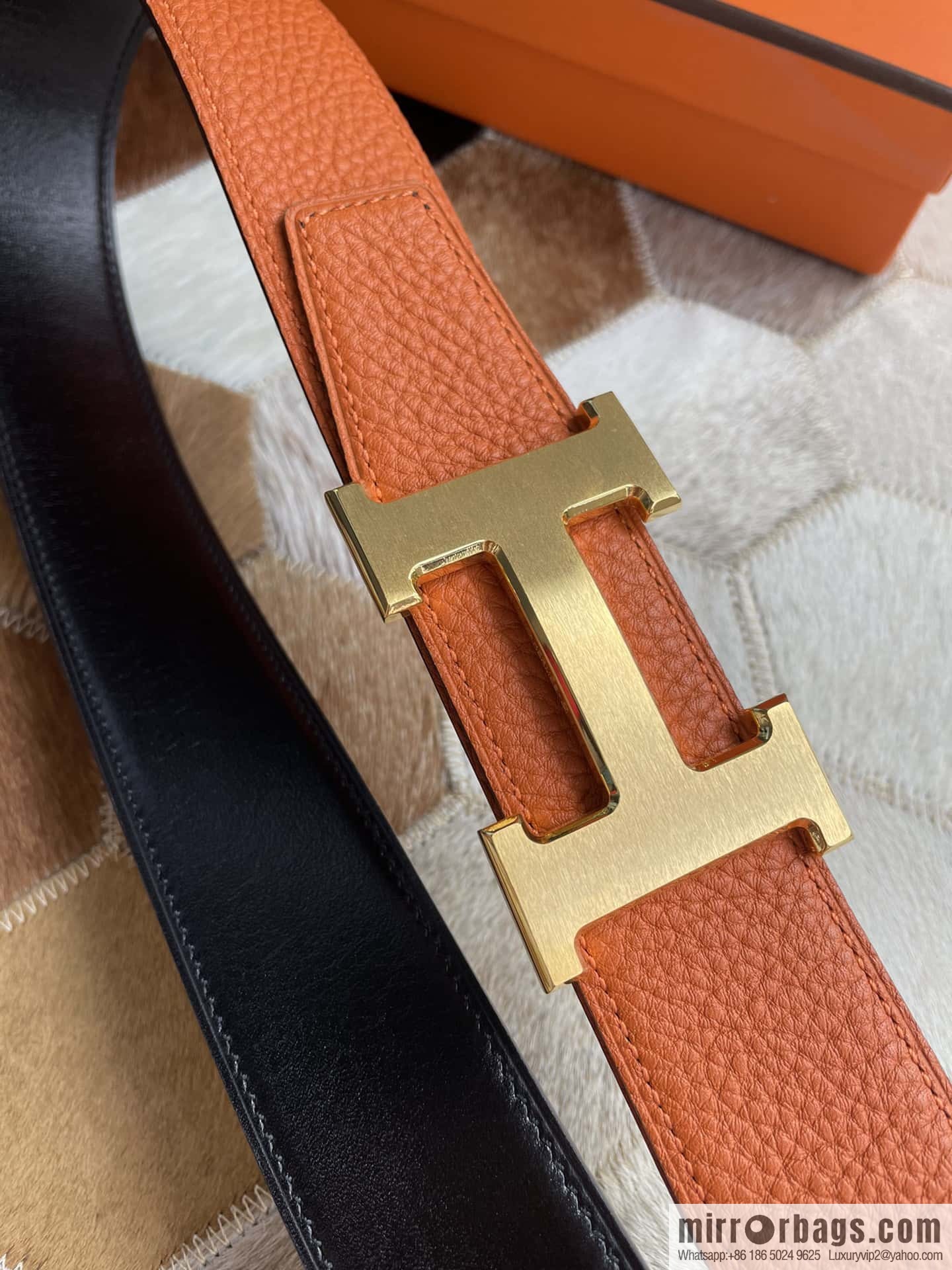Hermes Hermes with H Gold/Silver Metal Solder Joint Buckle Men's Double-Sided Leather Belt 38mm