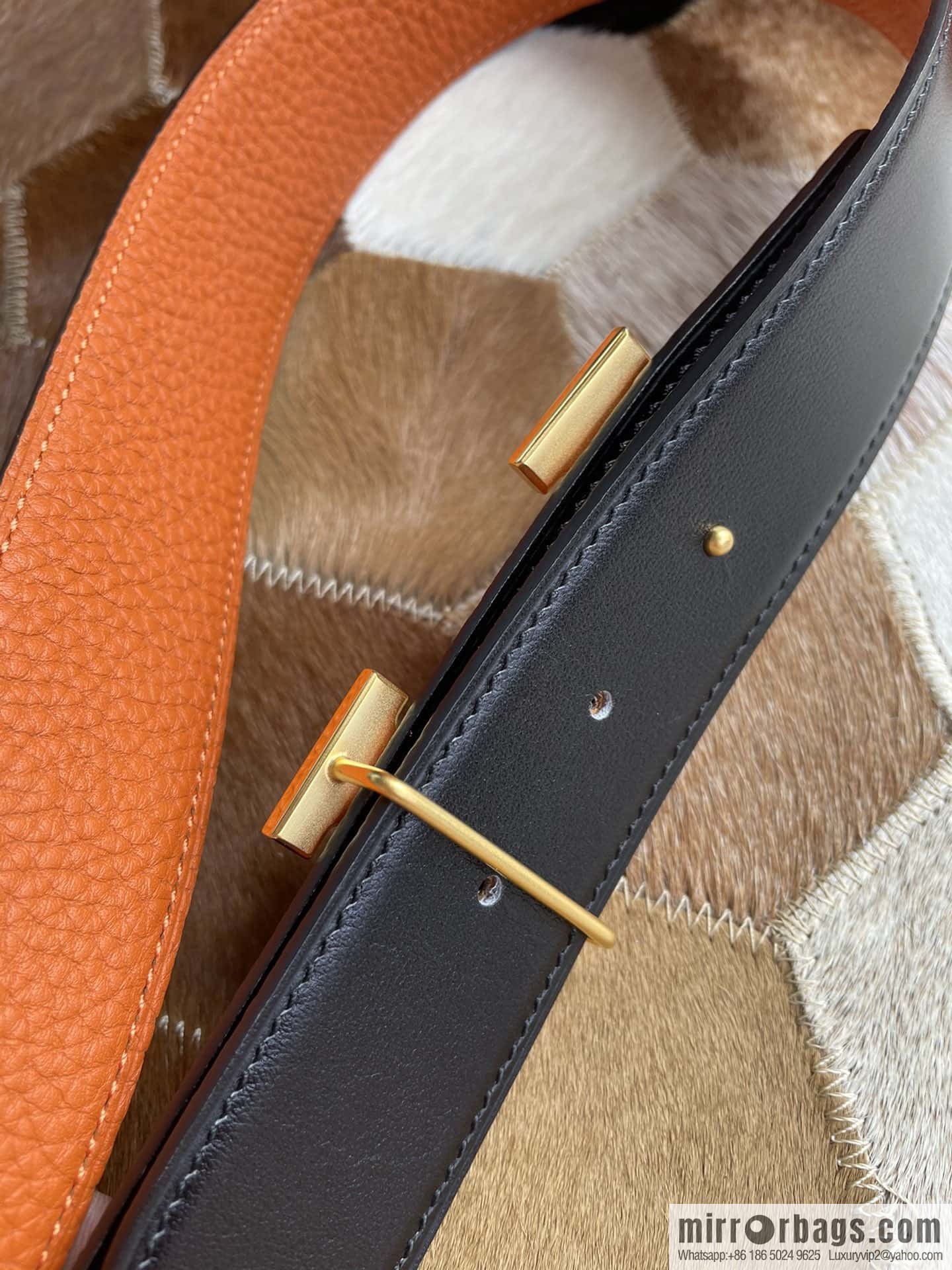Hermes Hermes with H Gold/Silver Metal Solder Joint Buckle Men's Double-Sided Leather Belt 38mm