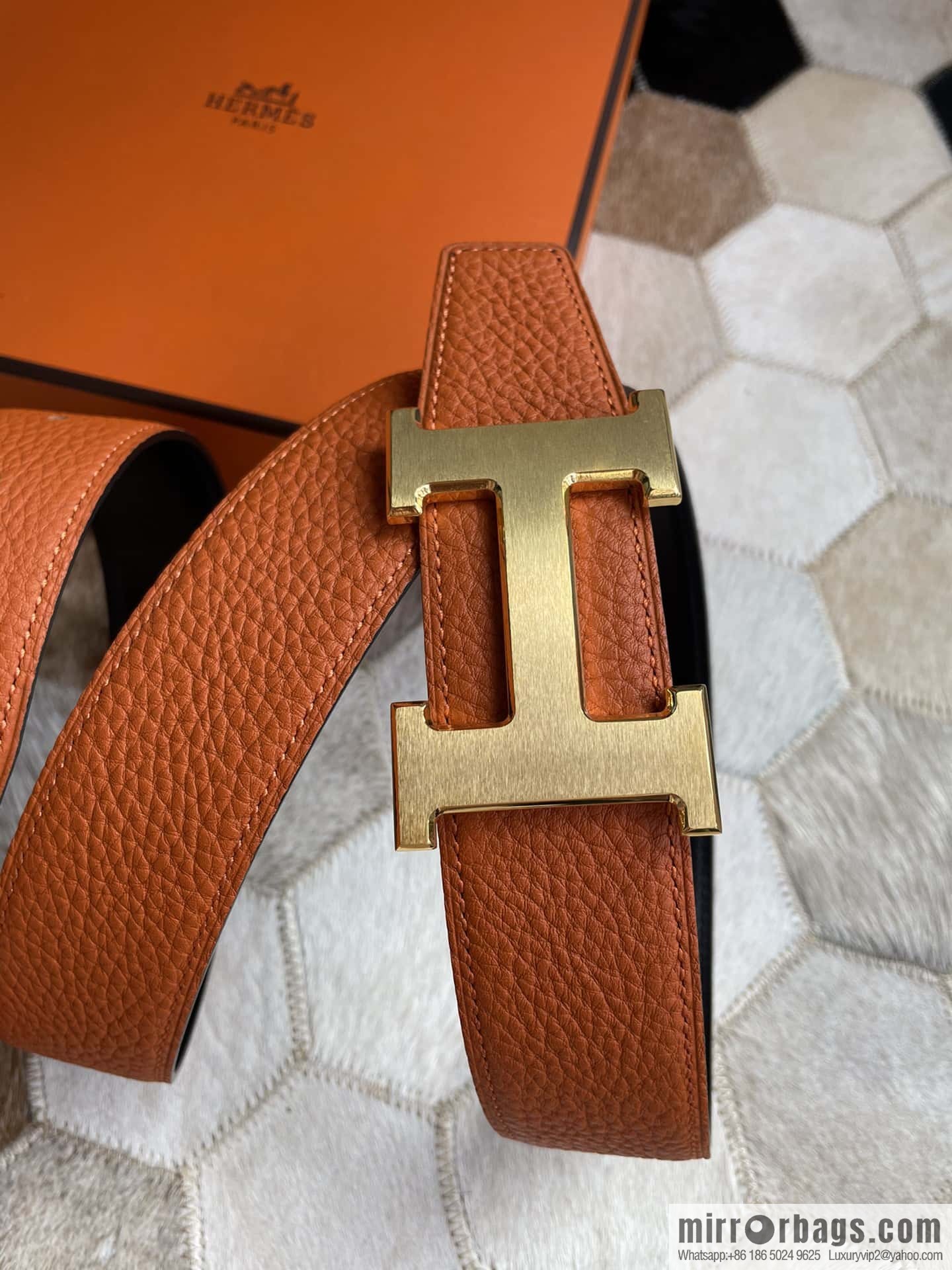 Hermes Hermes with H Gold/Silver Metal Solder Joint Buckle Men's Double-Sided Leather Belt 38mm