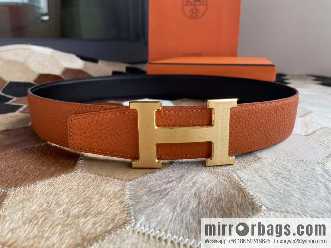 Hermes Hermes with H Gold/Silver Metal Solder Joint Buckle Men's Double-Sided Leather Belt 38mm