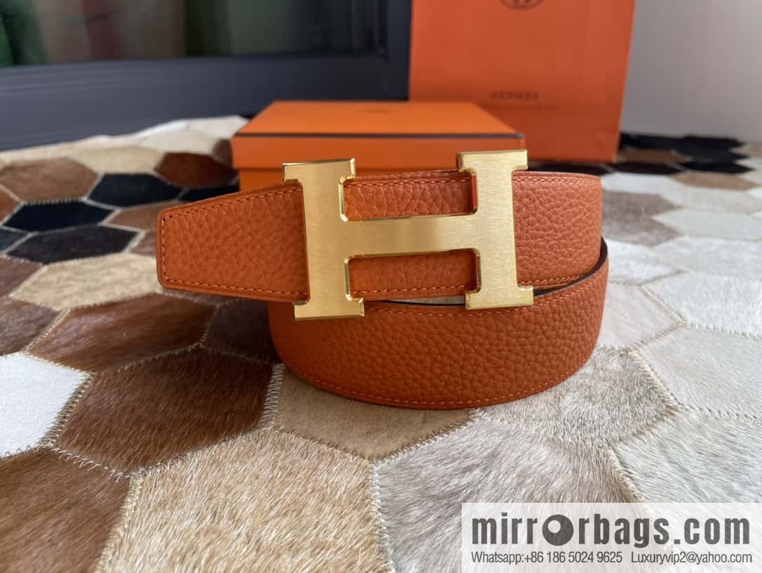 Hermes Hermes with H Gold/Silver Metal Solder Joint Buckle Men's Double-Sided Leather Belt 38mm