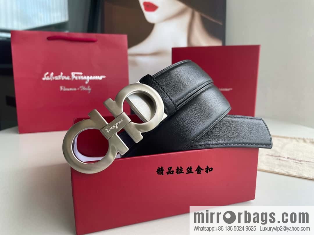 Ferragam Ferragamo, double-sided with a delicate first-layer cowhide 3.5cm belt