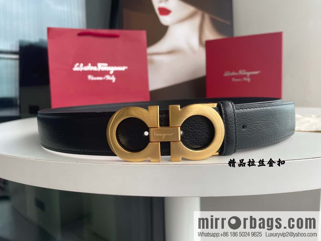 Ferragam Ferragamo, double-sided with a delicate first-layer cowhide 3.5cm belt