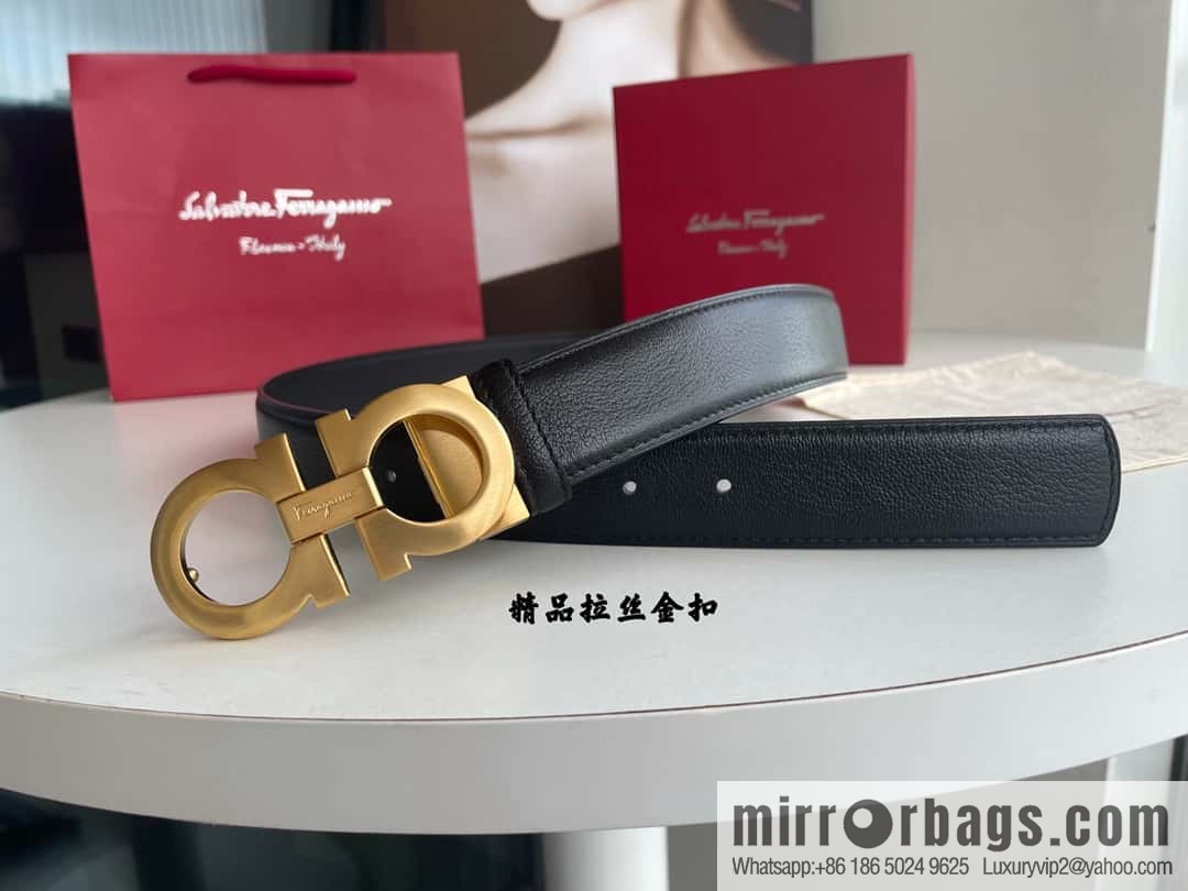 Ferragam Ferragamo, double-sided with a delicate first-layer cowhide 3.5cm belt