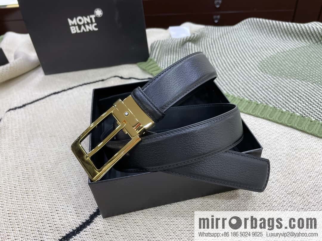MONTBLANC's new black series pin buckle double-sided delicate first-layer cowhide belt