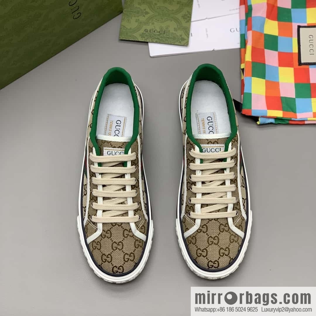 GUCCI apricot double G canvas, red and green webbing 1977 men's and women's canvas shoes