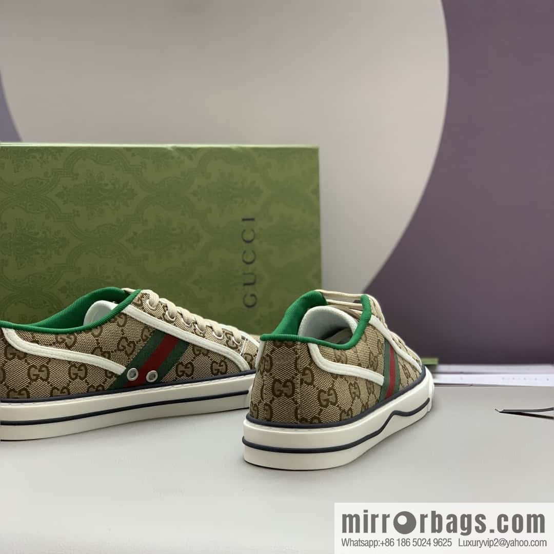 GUCCI apricot double G canvas, red and green webbing 1977 men's and women's canvas shoes