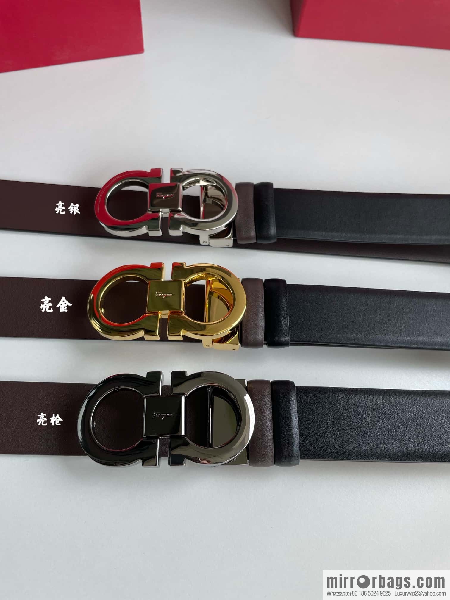 Salvatore Ferragamo Men's 3.5cm Exquisite Counter Version Double Circle Horseshoe Metal Buckle Belt