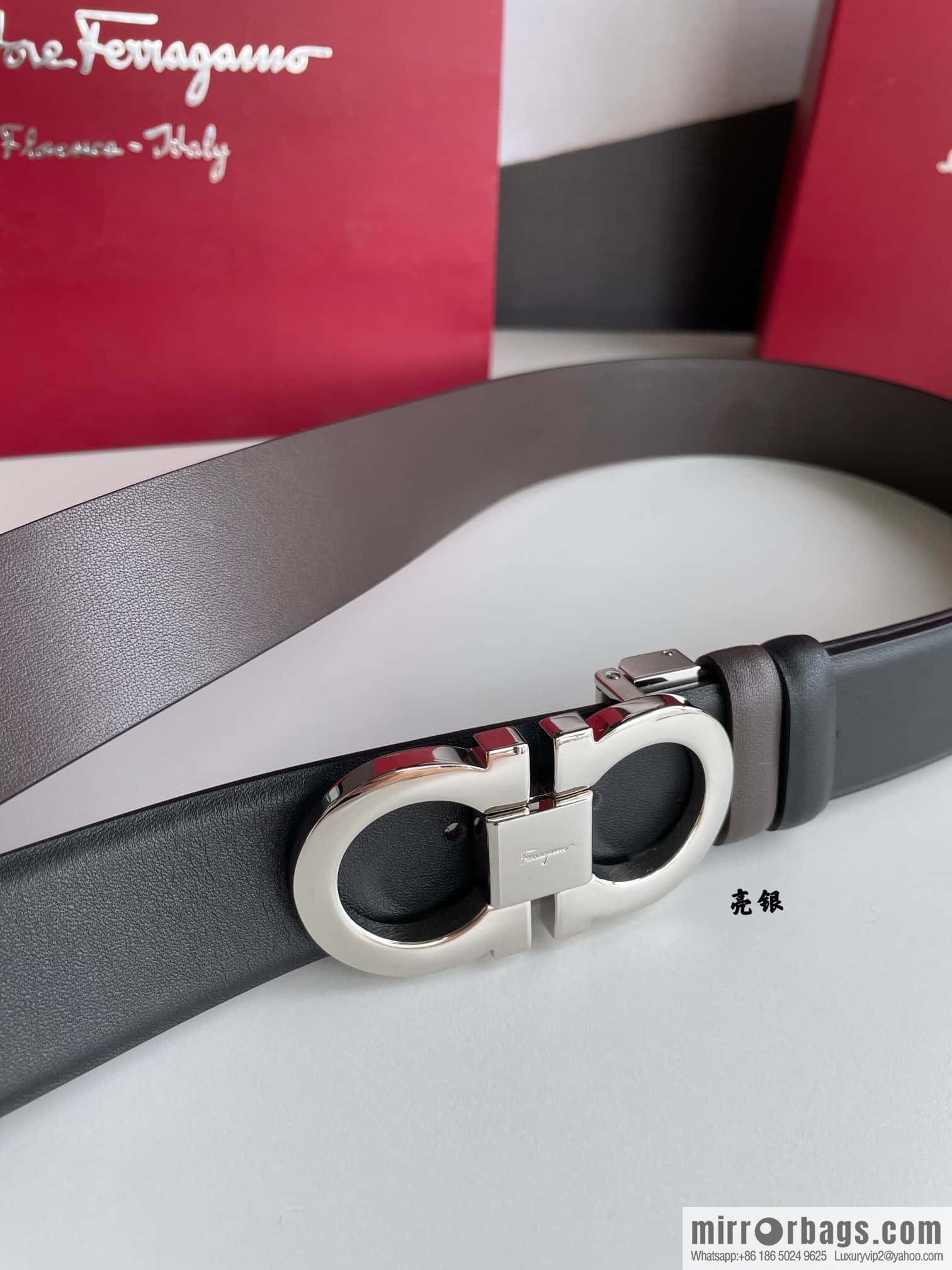 Salvatore Ferragamo Men's 3.5cm Exquisite Counter Version Double Circle Horseshoe Metal Buckle Belt