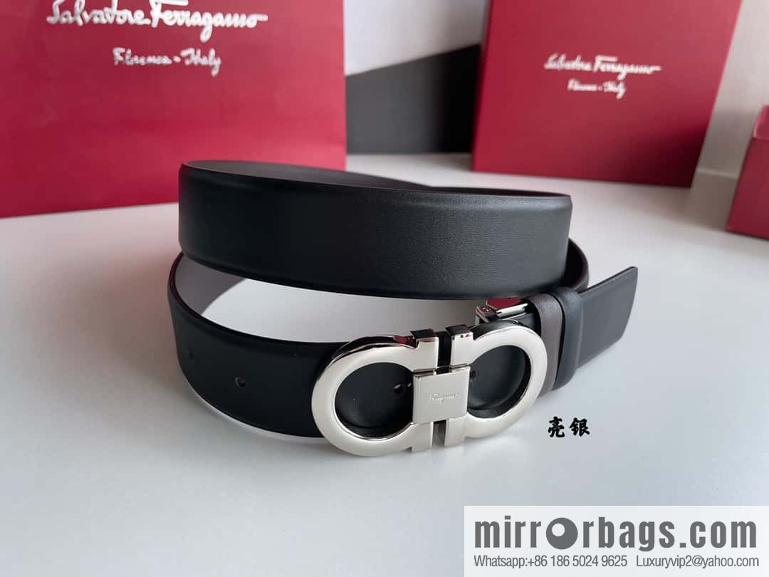 Salvatore Ferragamo Men's 3.5cm Exquisite Counter Version Double Circle Horseshoe Metal Buckle Belt