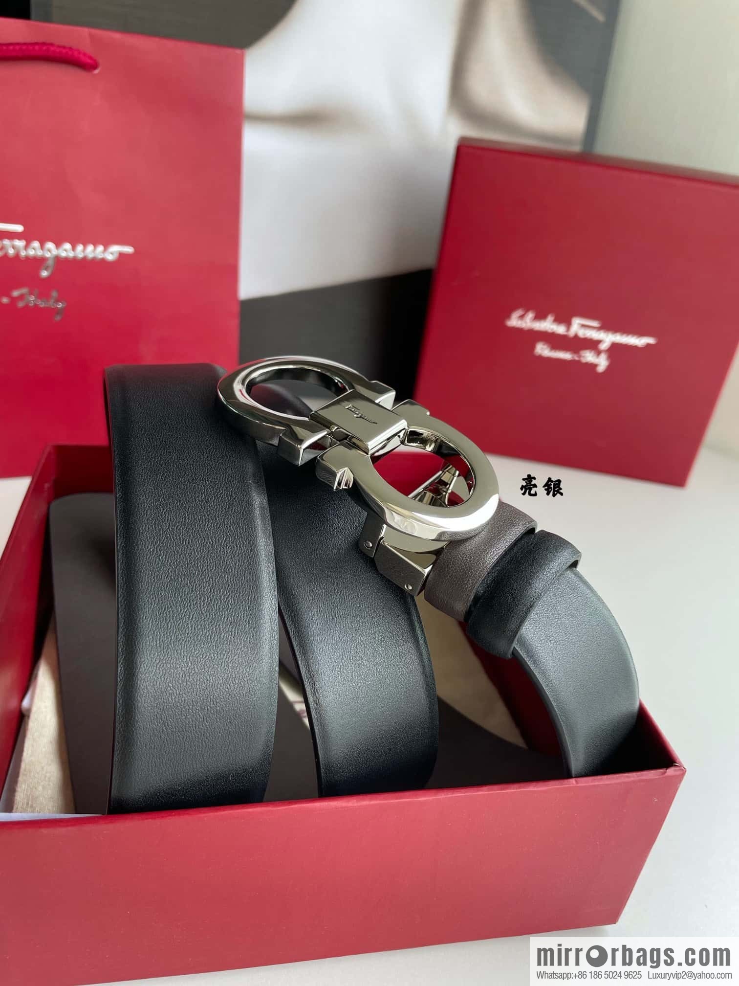 Salvatore Ferragamo Men's 3.5cm Exquisite Counter Version Double Circle Horseshoe Metal Buckle Belt
