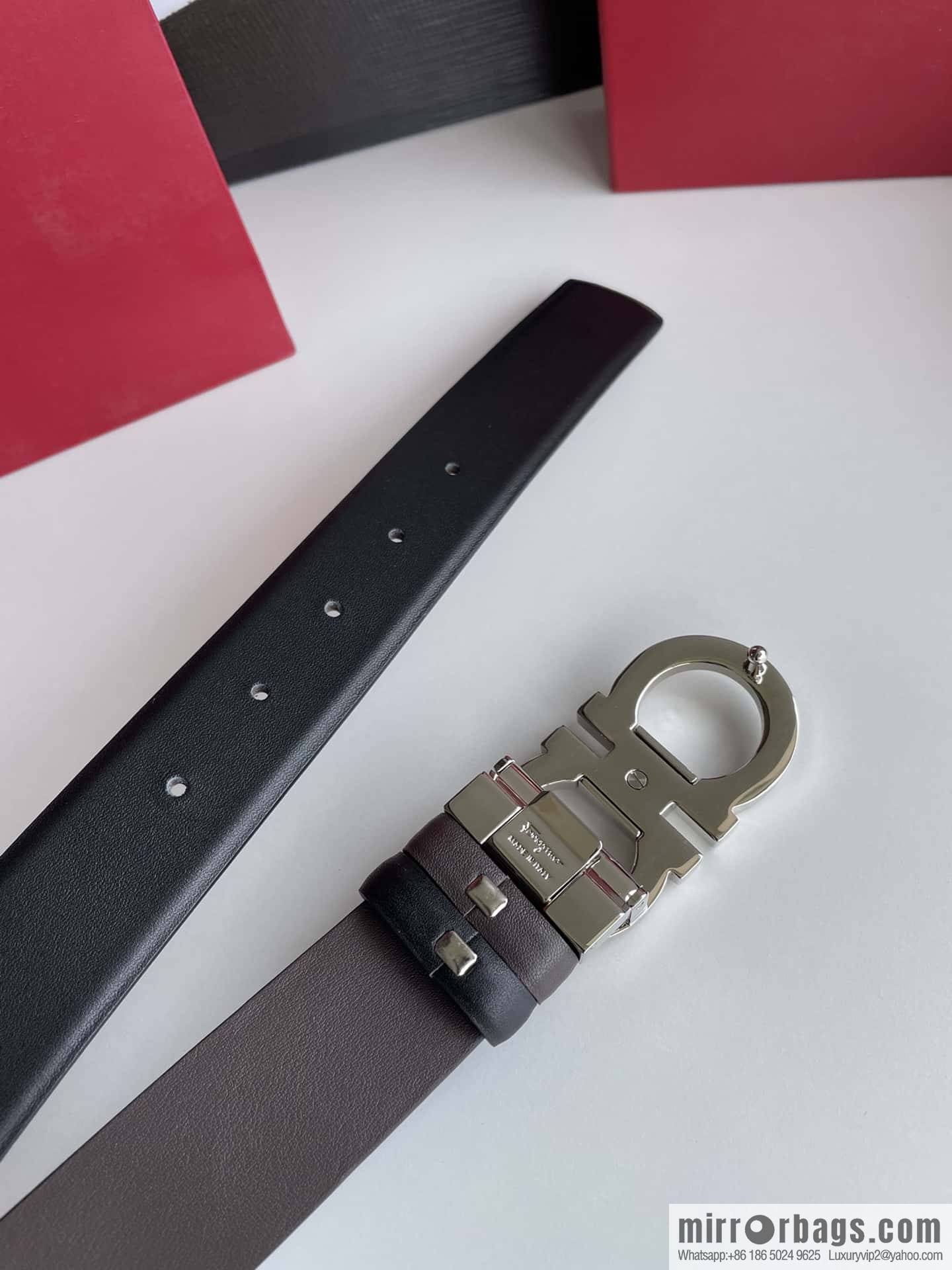 Salvatore Ferragamo Men's 3.5cm Exquisite Counter Version Double Circle Horseshoe Metal Buckle Belt