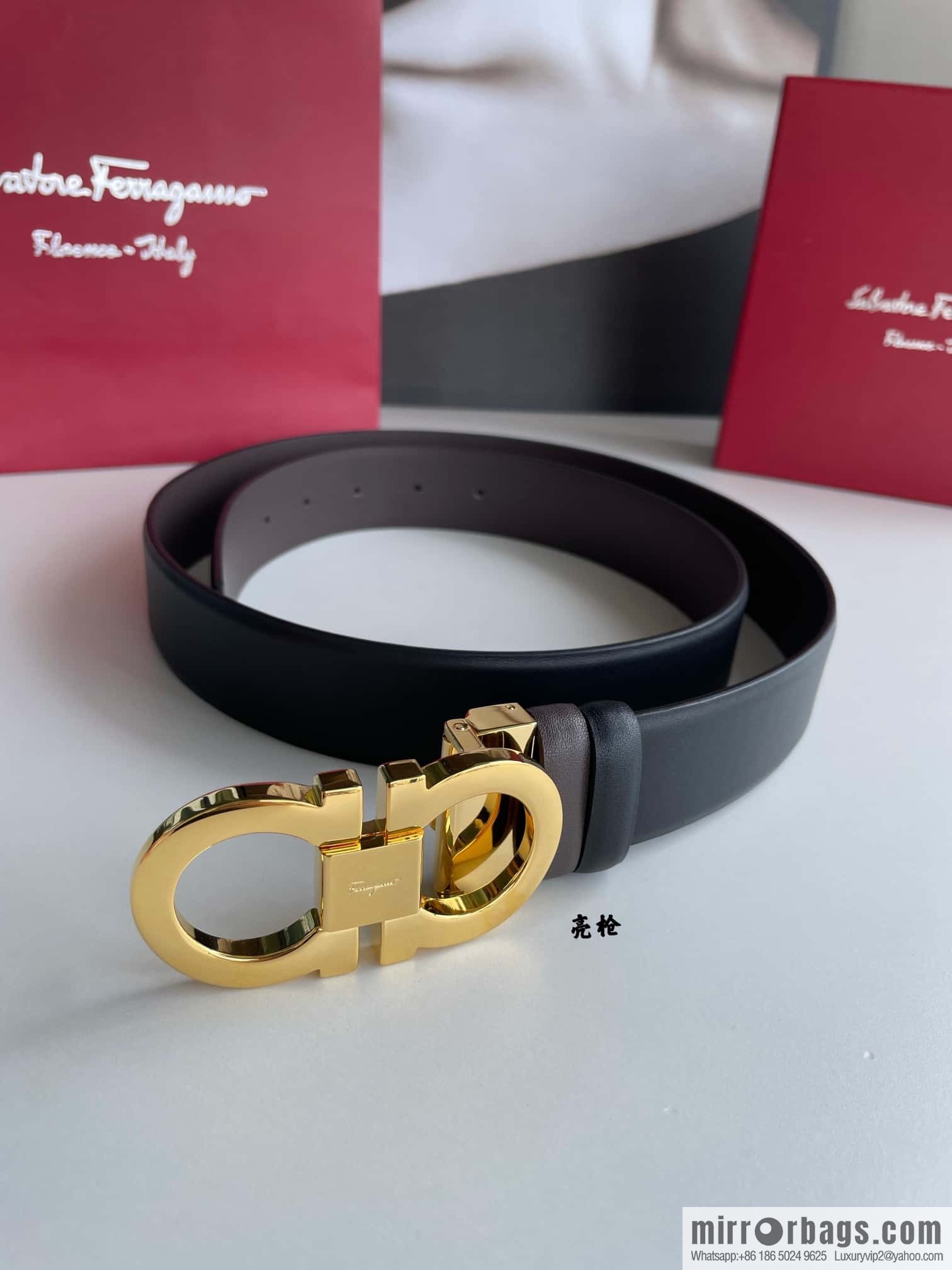 Salvatore Ferragamo Men's 3.5cm Exquisite Counter Version Double Circle Horseshoe Metal Buckle Belt