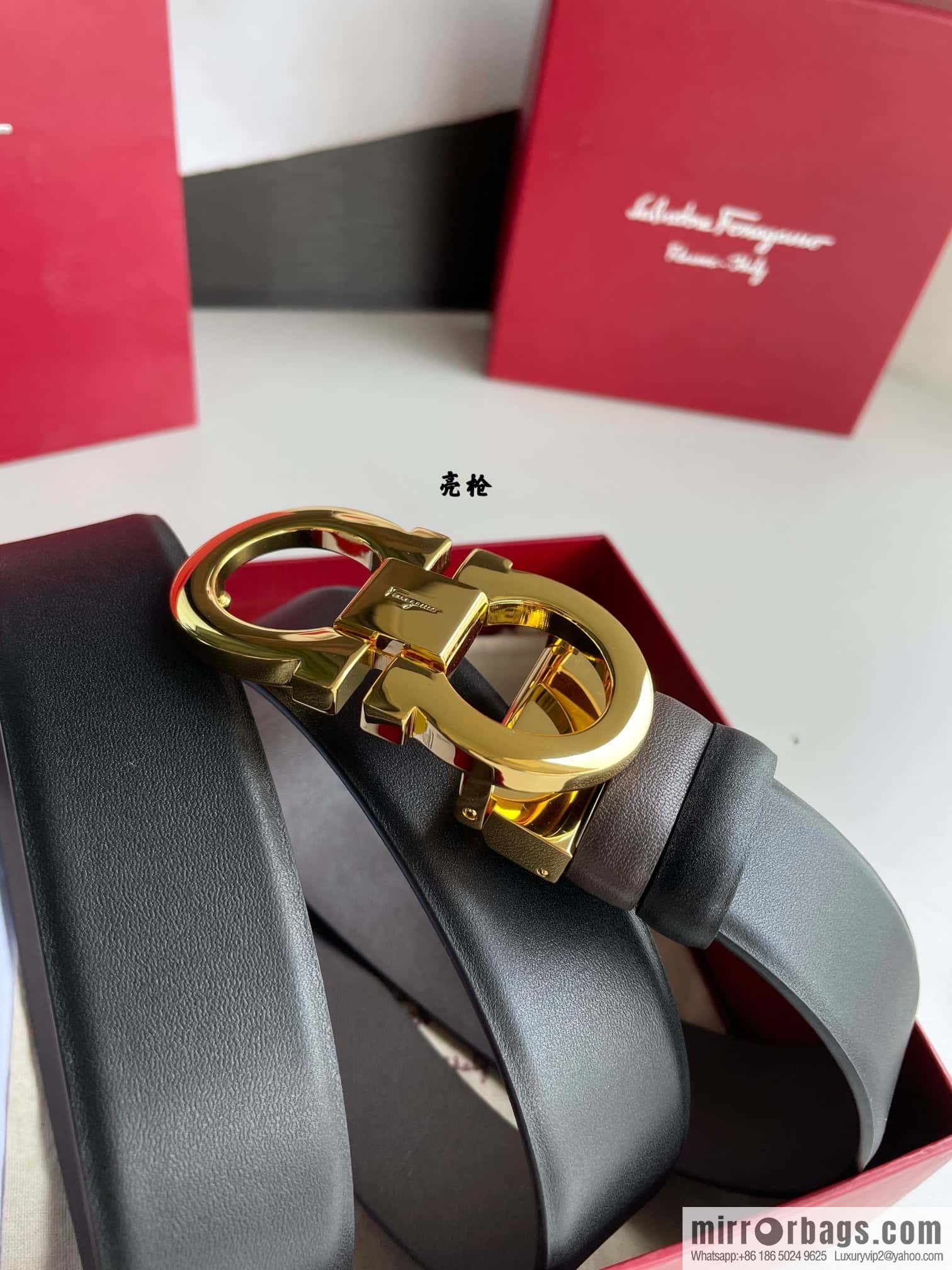 Salvatore Ferragamo Men's 3.5cm Exquisite Counter Version Double Circle Horseshoe Metal Buckle Belt