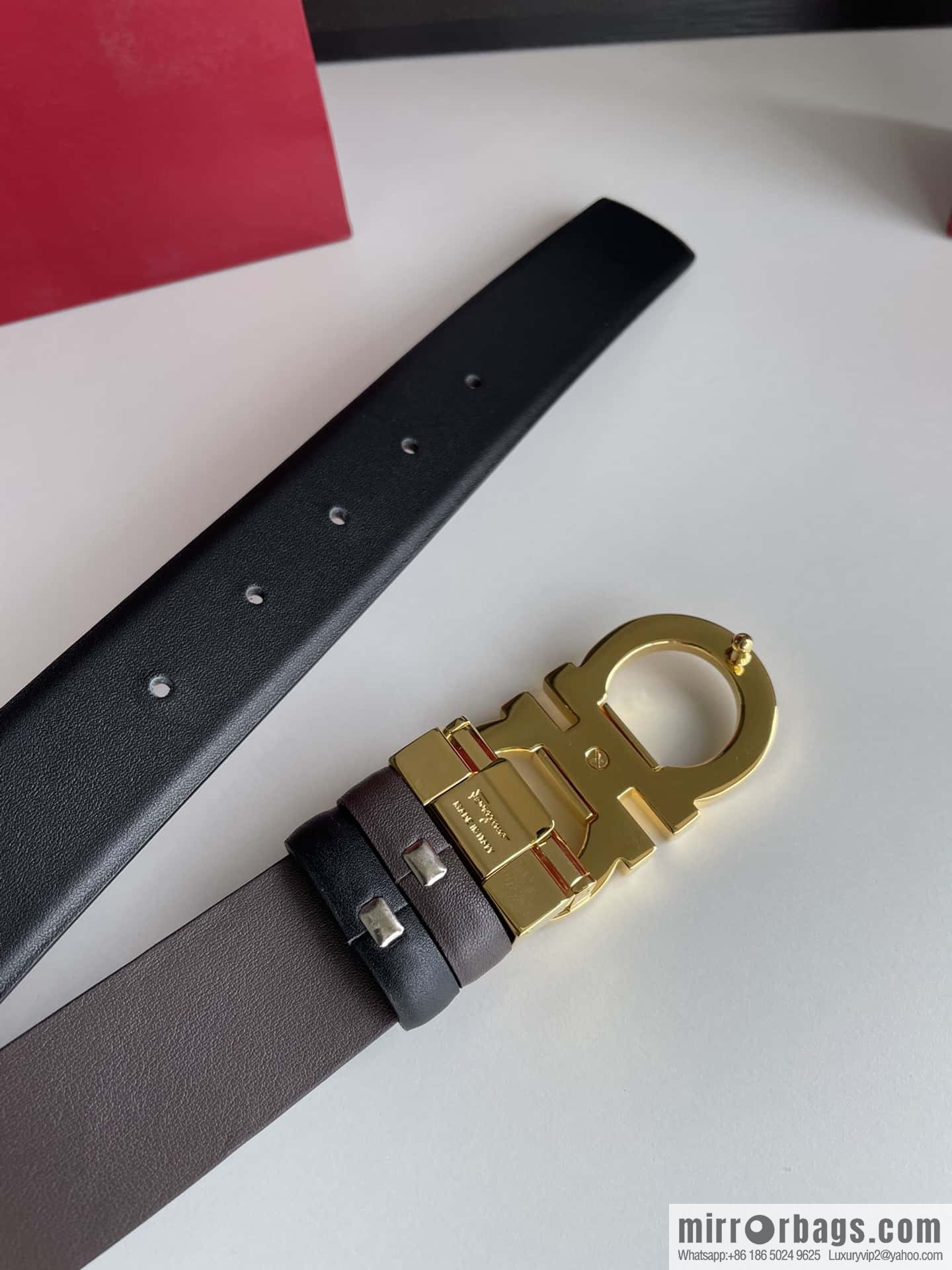 Salvatore Ferragamo Men's 3.5cm Exquisite Counter Version Double Circle Horseshoe Metal Buckle Belt
