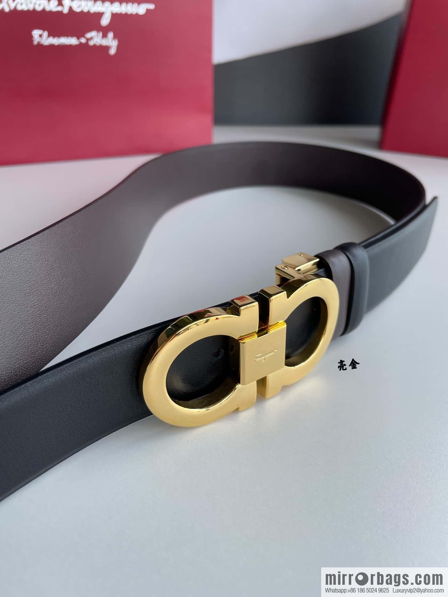 Salvatore Ferragamo Men's 3.5cm Exquisite Counter Version Double Circle Horseshoe Metal Buckle Belt