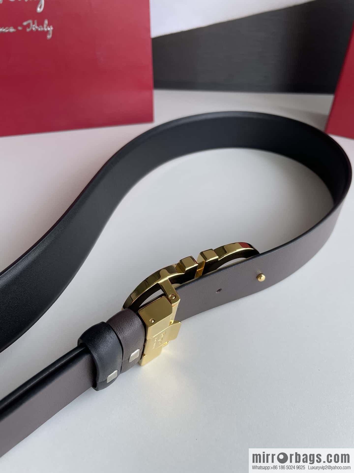 Salvatore Ferragamo Men's 3.5cm Exquisite Counter Version Double Circle Horseshoe Metal Buckle Belt