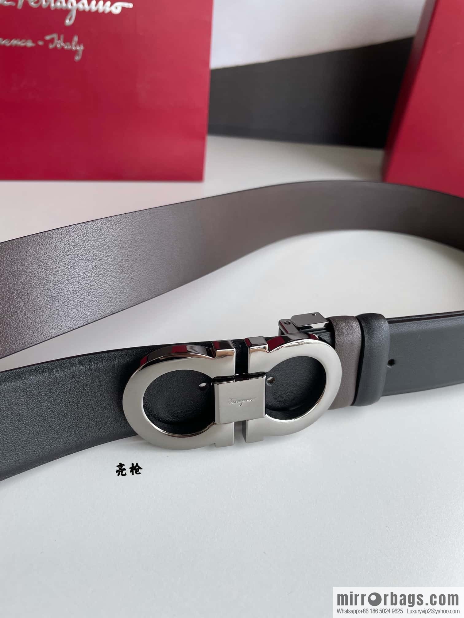 Salvatore Ferragamo Men's 3.5cm Exquisite Counter Version Double Circle Horseshoe Metal Buckle Belt
