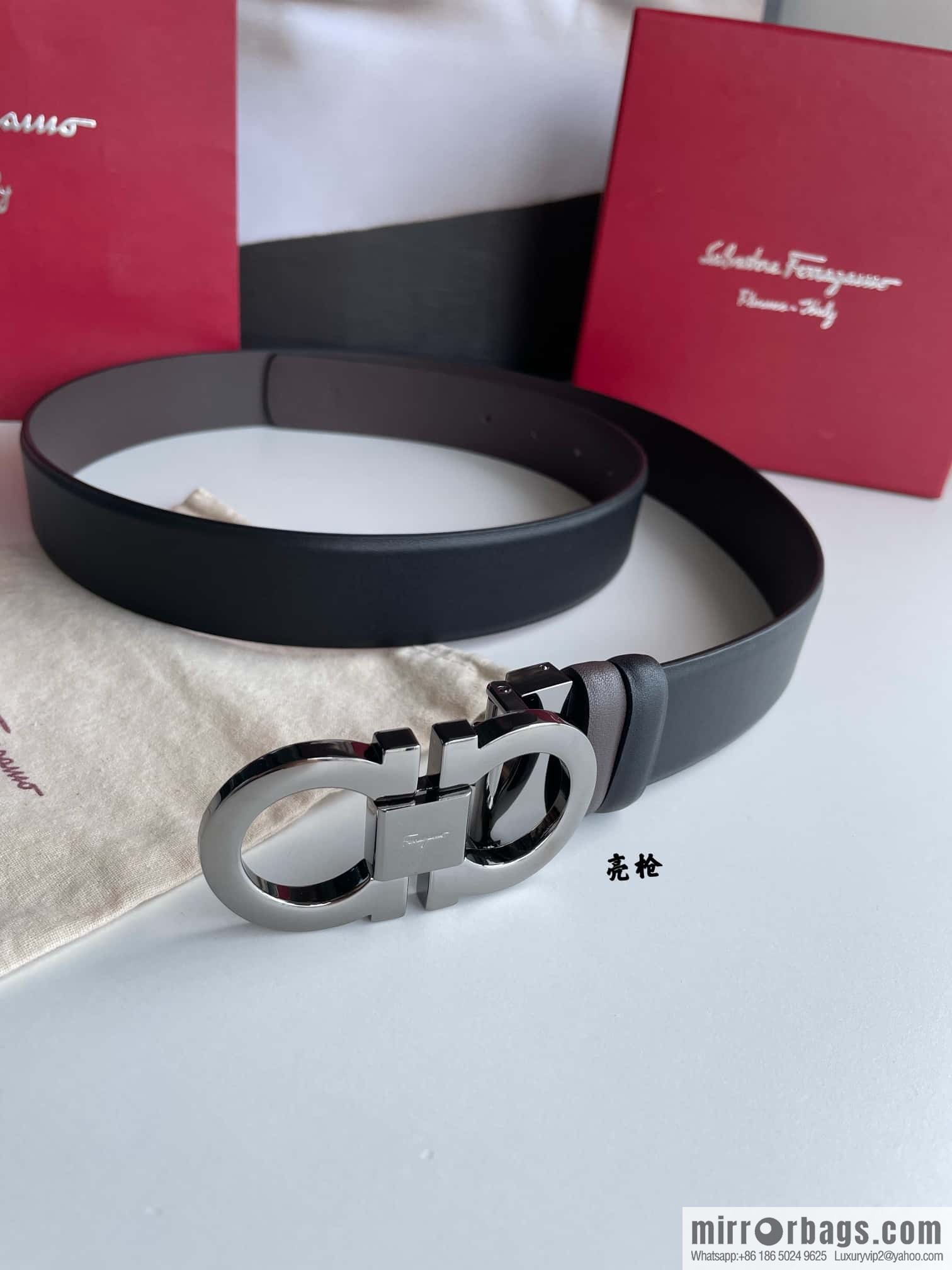 Salvatore Ferragamo Men's 3.5cm Exquisite Counter Version Double Circle Horseshoe Metal Buckle Belt
