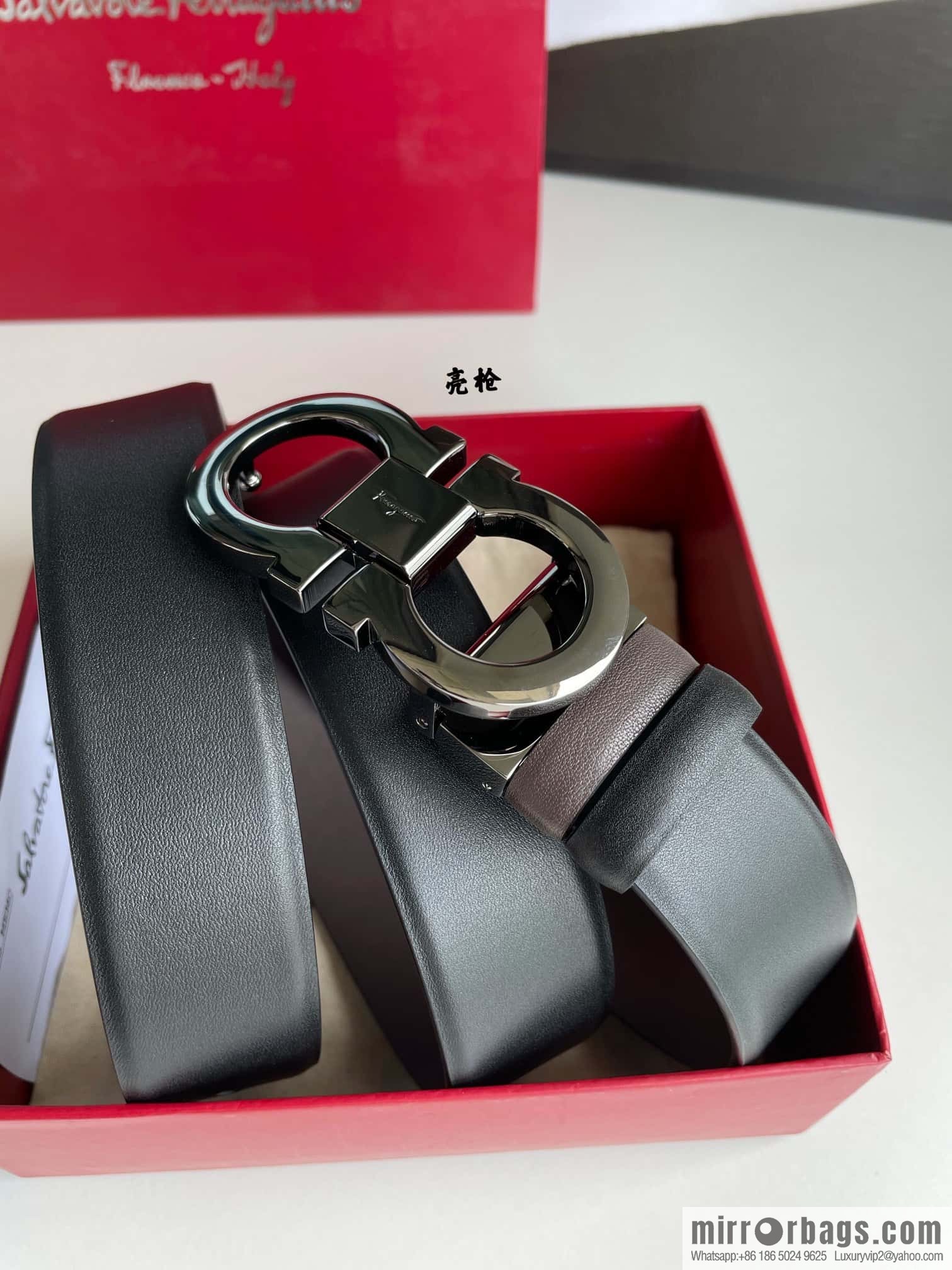 Salvatore Ferragamo Men's 3.5cm Exquisite Counter Version Double Circle Horseshoe Metal Buckle Belt
