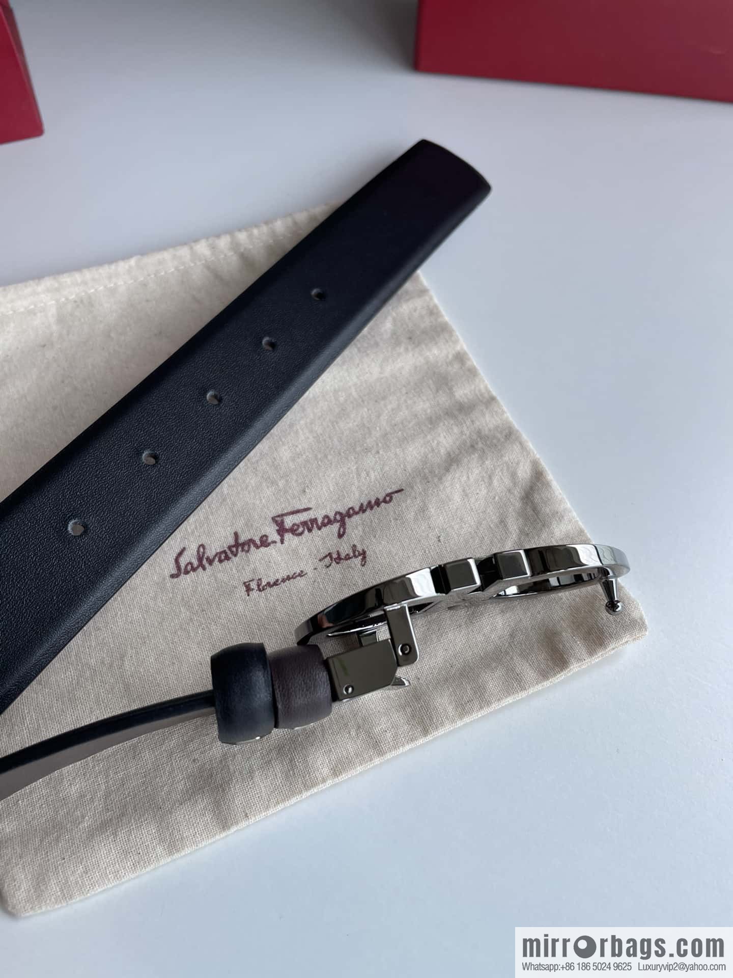 Salvatore Ferragamo Men's 3.5cm Exquisite Counter Version Double Circle Horseshoe Metal Buckle Belt