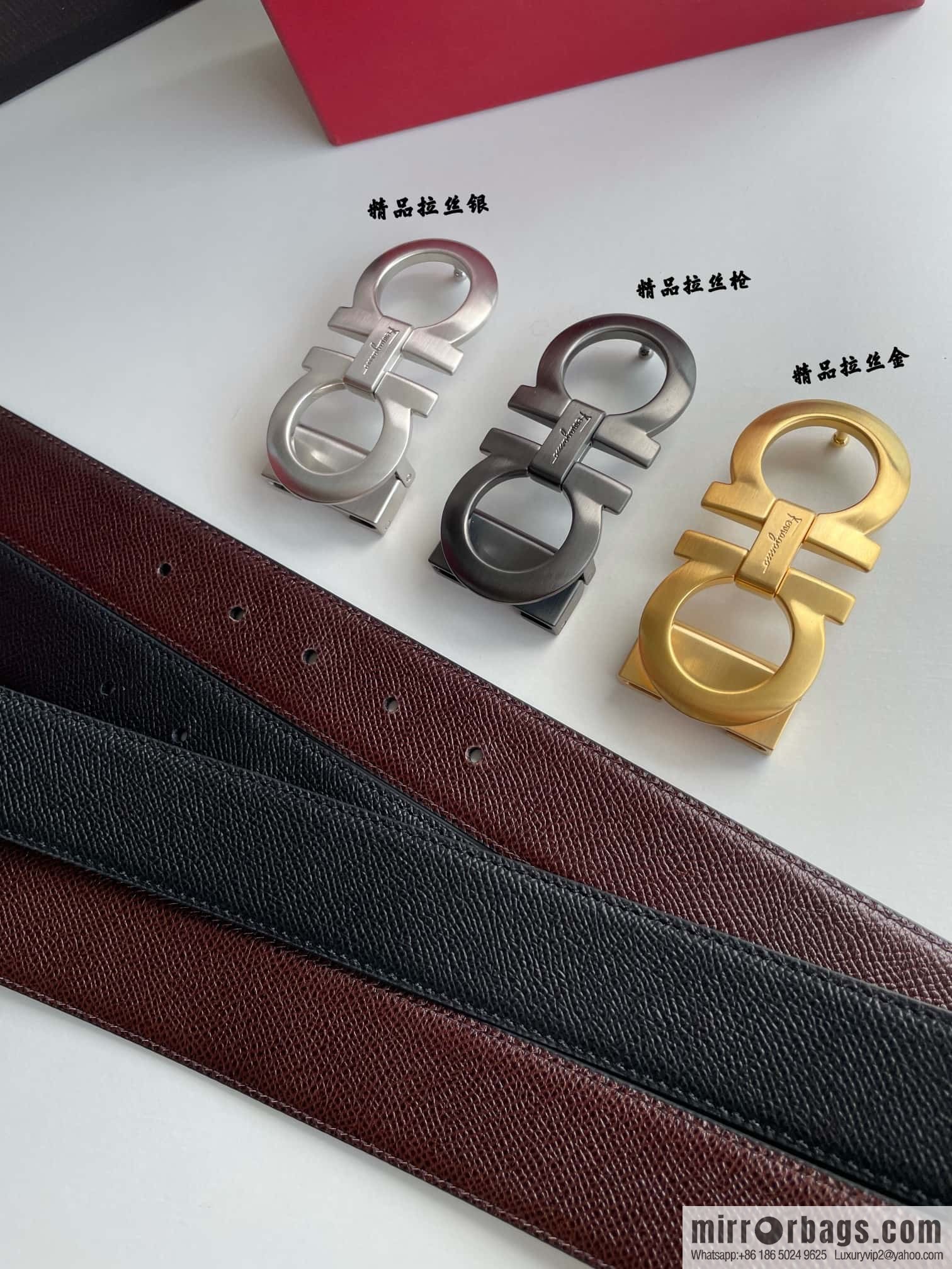 Ferragamo Ferragamo, double-sided with delicate first-layer cowhide cross-textured belt 3.5cm