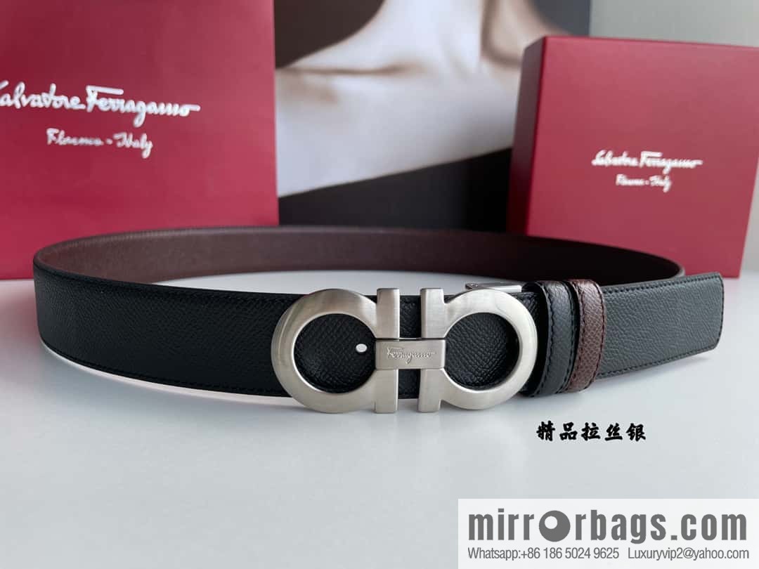 Ferragamo Ferragamo, double-sided with delicate first-layer cowhide cross-textured belt 3.5cm