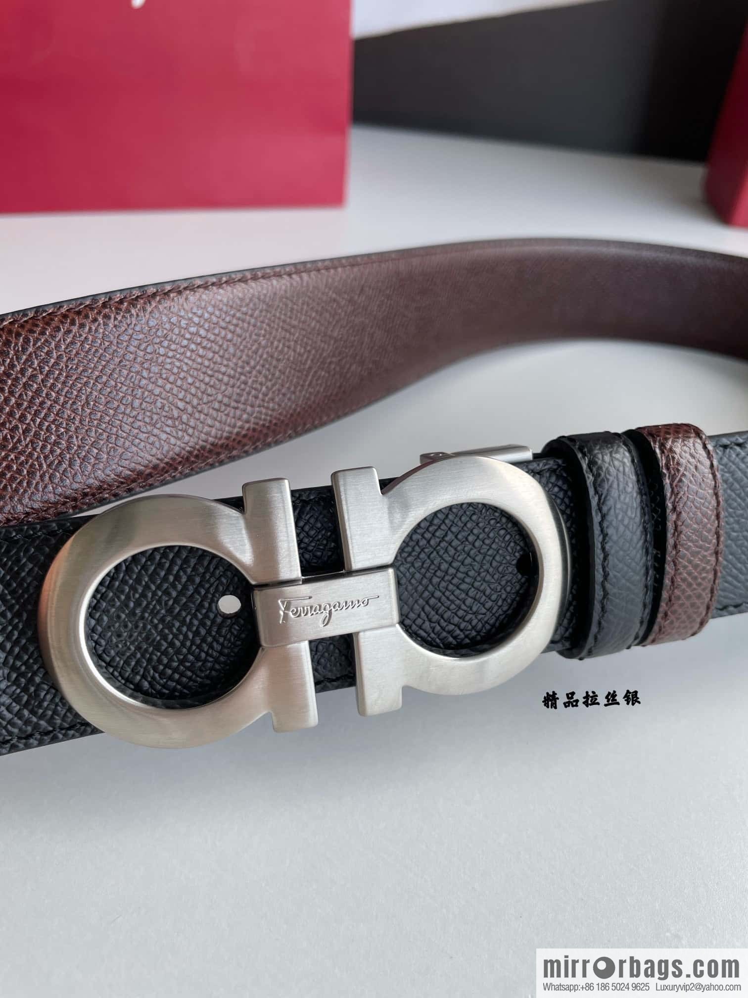 Ferragamo Ferragamo, double-sided with delicate first-layer cowhide cross-textured belt 3.5cm