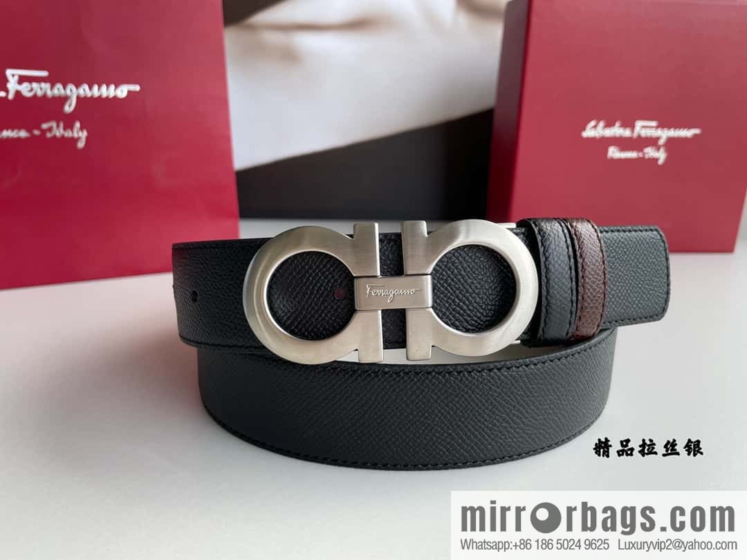 Ferragamo Ferragamo, double-sided with delicate first-layer cowhide cross-textured belt 3.5cm