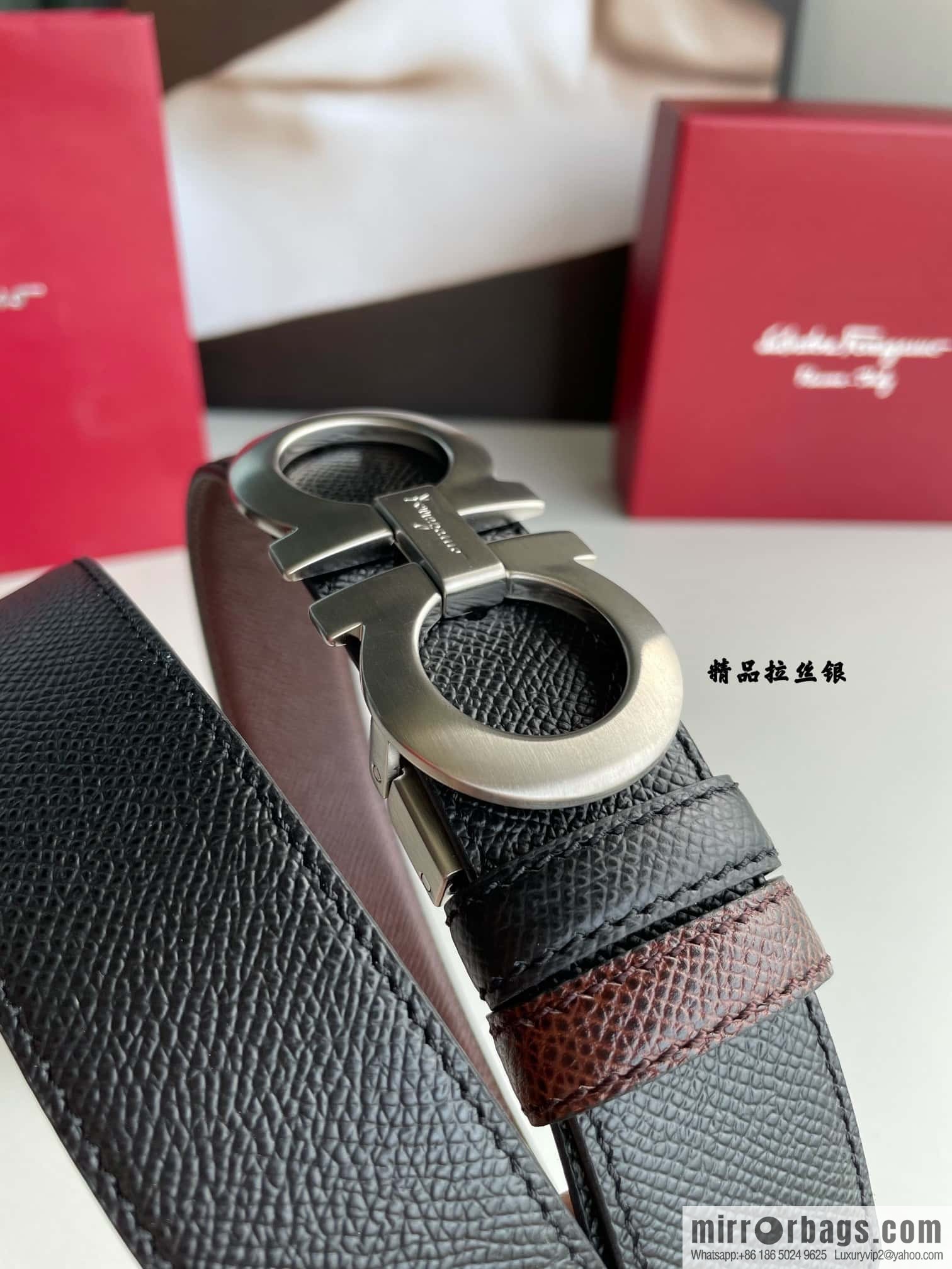 Ferragamo Ferragamo, double-sided with delicate first-layer cowhide cross-textured belt 3.5cm