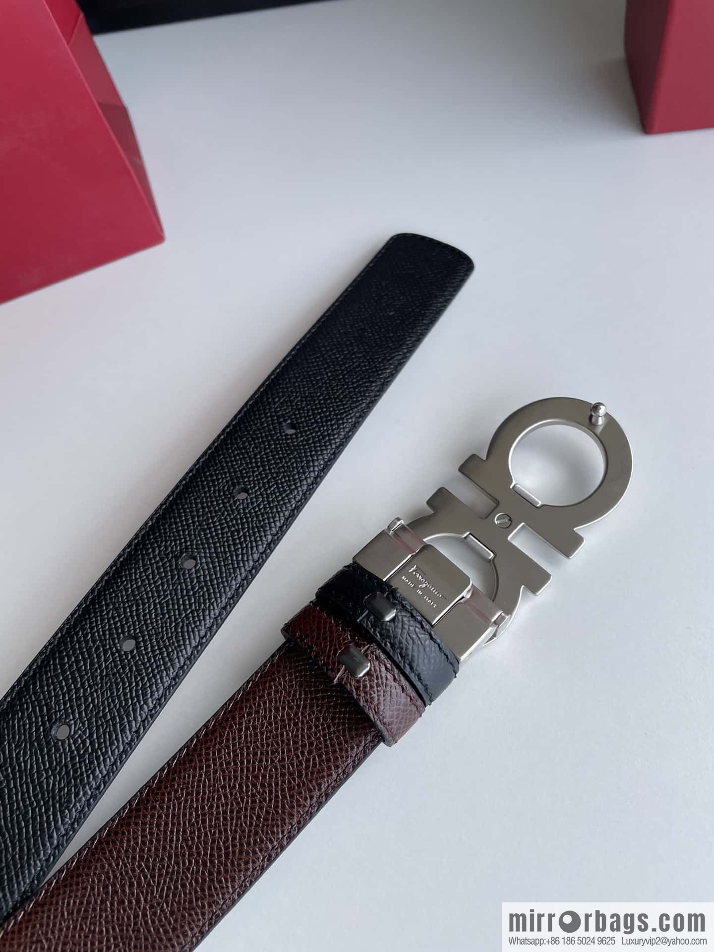 Ferragamo Ferragamo, double-sided with delicate first-layer cowhide cross-textured belt 3.5cm