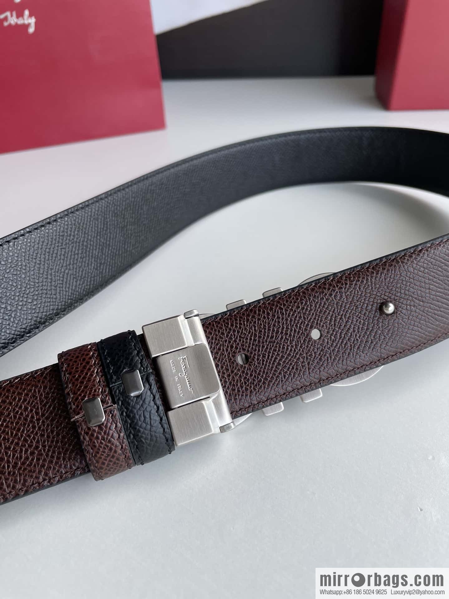 Ferragamo Ferragamo, double-sided with delicate first-layer cowhide cross-textured belt 3.5cm