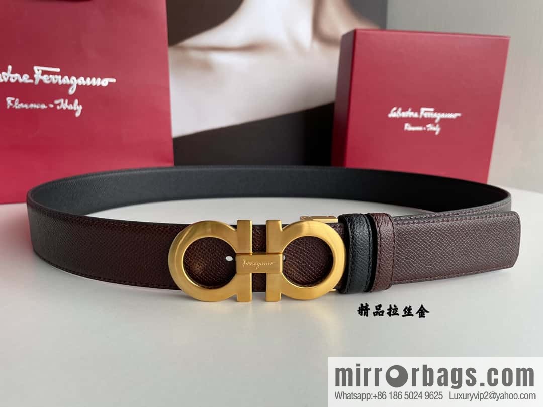Ferragamo Ferragamo, double-sided with delicate first-layer cowhide cross-textured belt 3.5cm