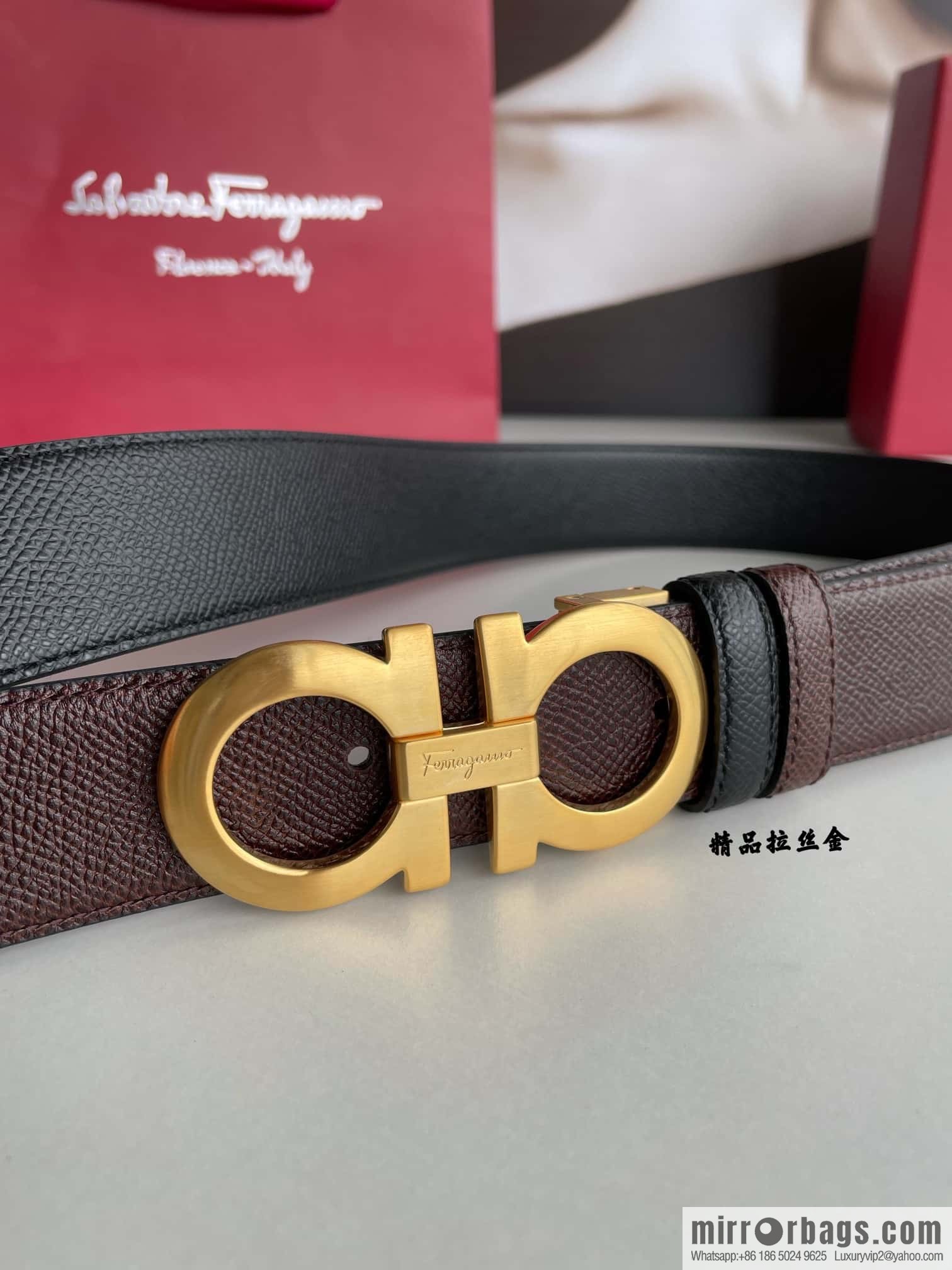 Ferragamo Ferragamo, double-sided with delicate first-layer cowhide cross-textured belt 3.5cm
