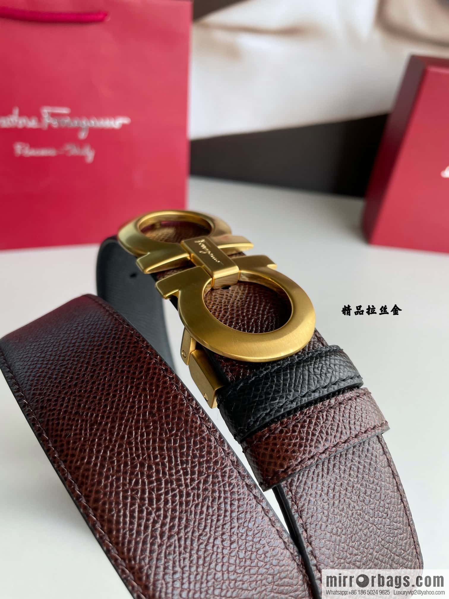 Ferragamo Ferragamo, double-sided with delicate first-layer cowhide cross-textured belt 3.5cm