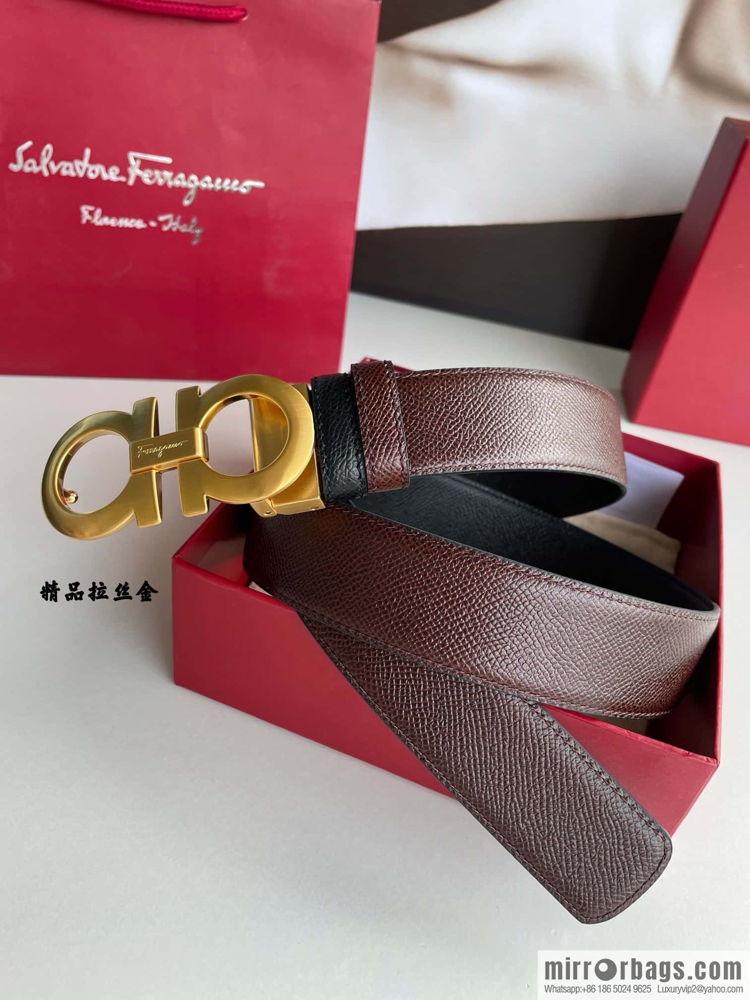 Ferragamo Ferragamo, double-sided with delicate first-layer cowhide cross-textured belt 3.5cm
